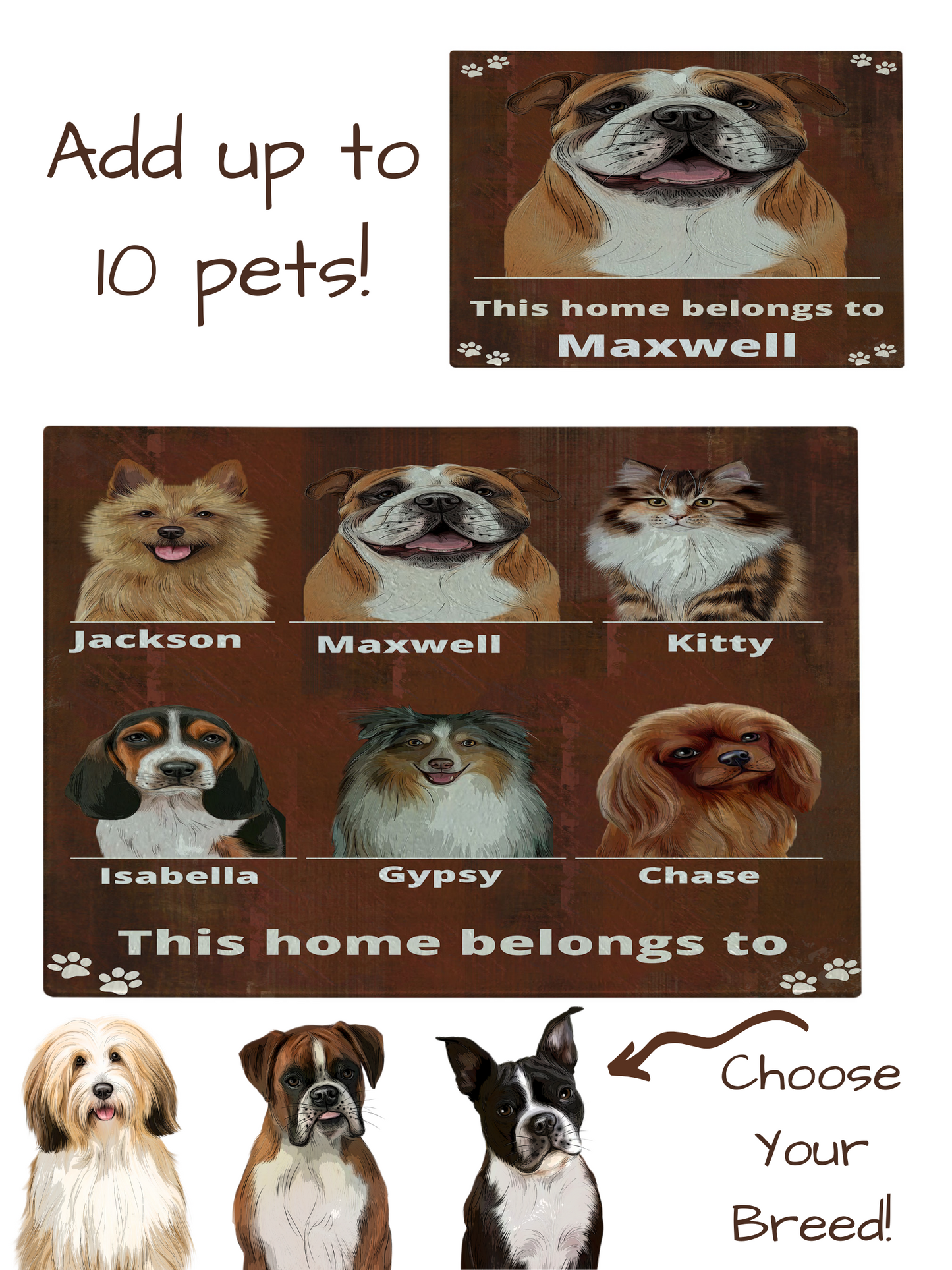 Personalized Rustic This Home Belongs To Dog Cat Pets Cutting Board 1 to 10 Pets