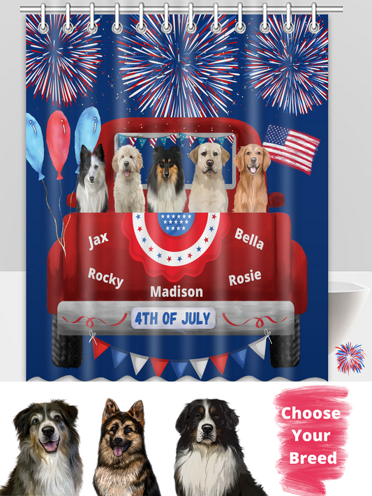 Personalized 4th of July Independence Dog Cat Pets Shower Curtain 1-5 Pets