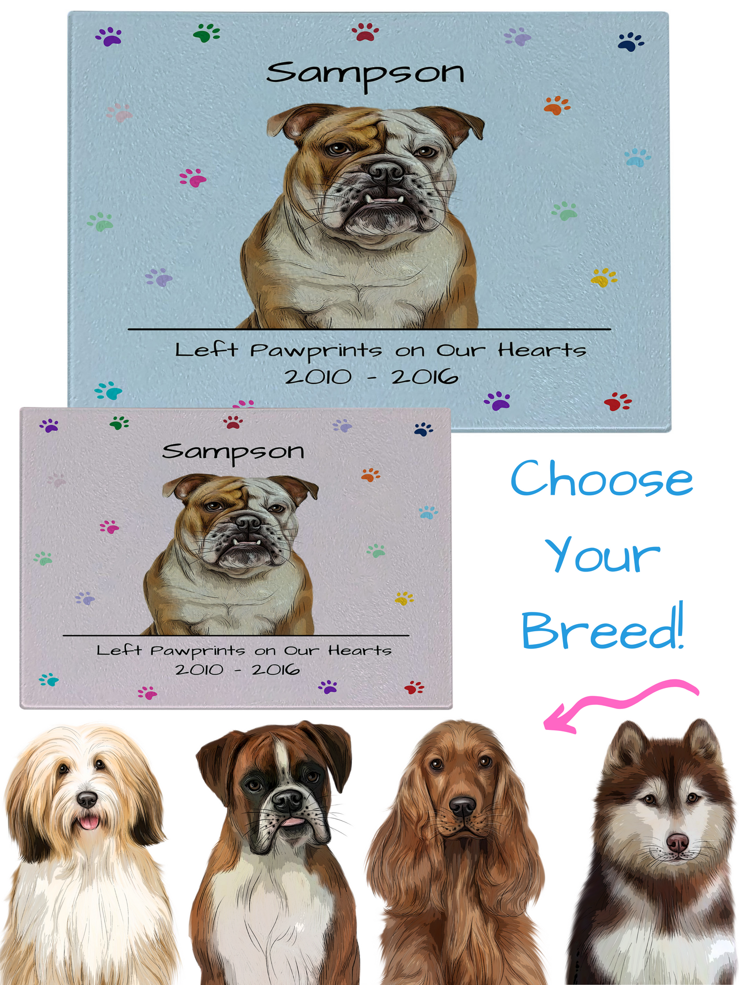 Personalized Rainbow Pawprint Memorial Cutting Board