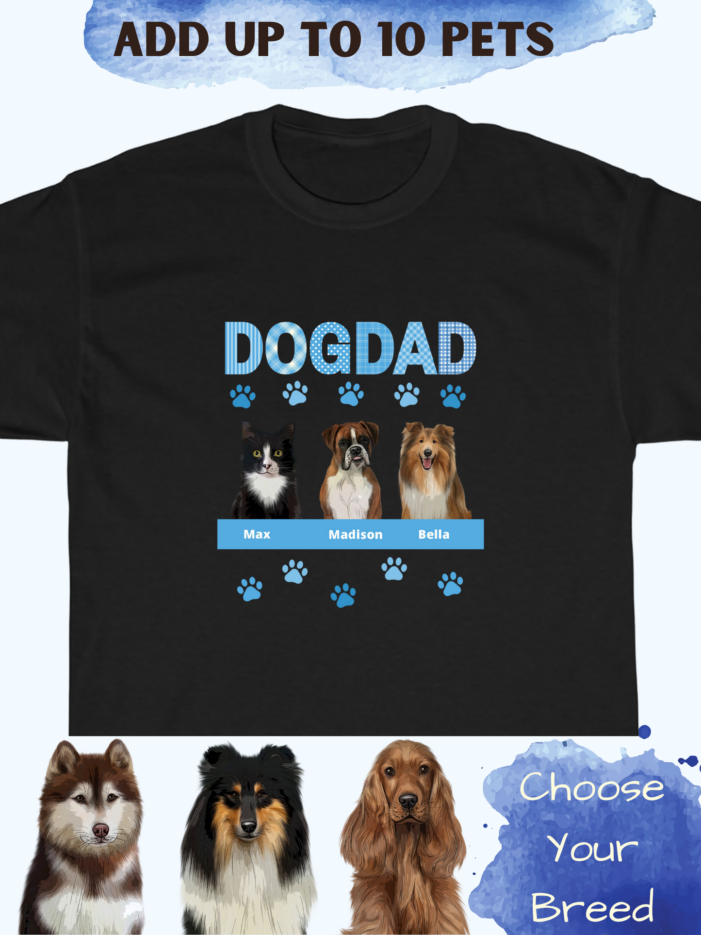 Personalized Dog Cat Pets DAD Cotton T-Shirt
