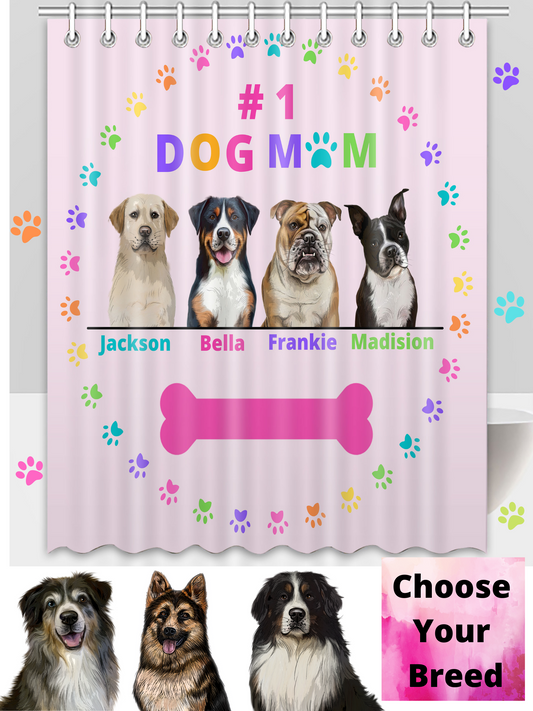 Personalized Dog Pet Cat #1 Mom Shower Curtain 1-4 pets