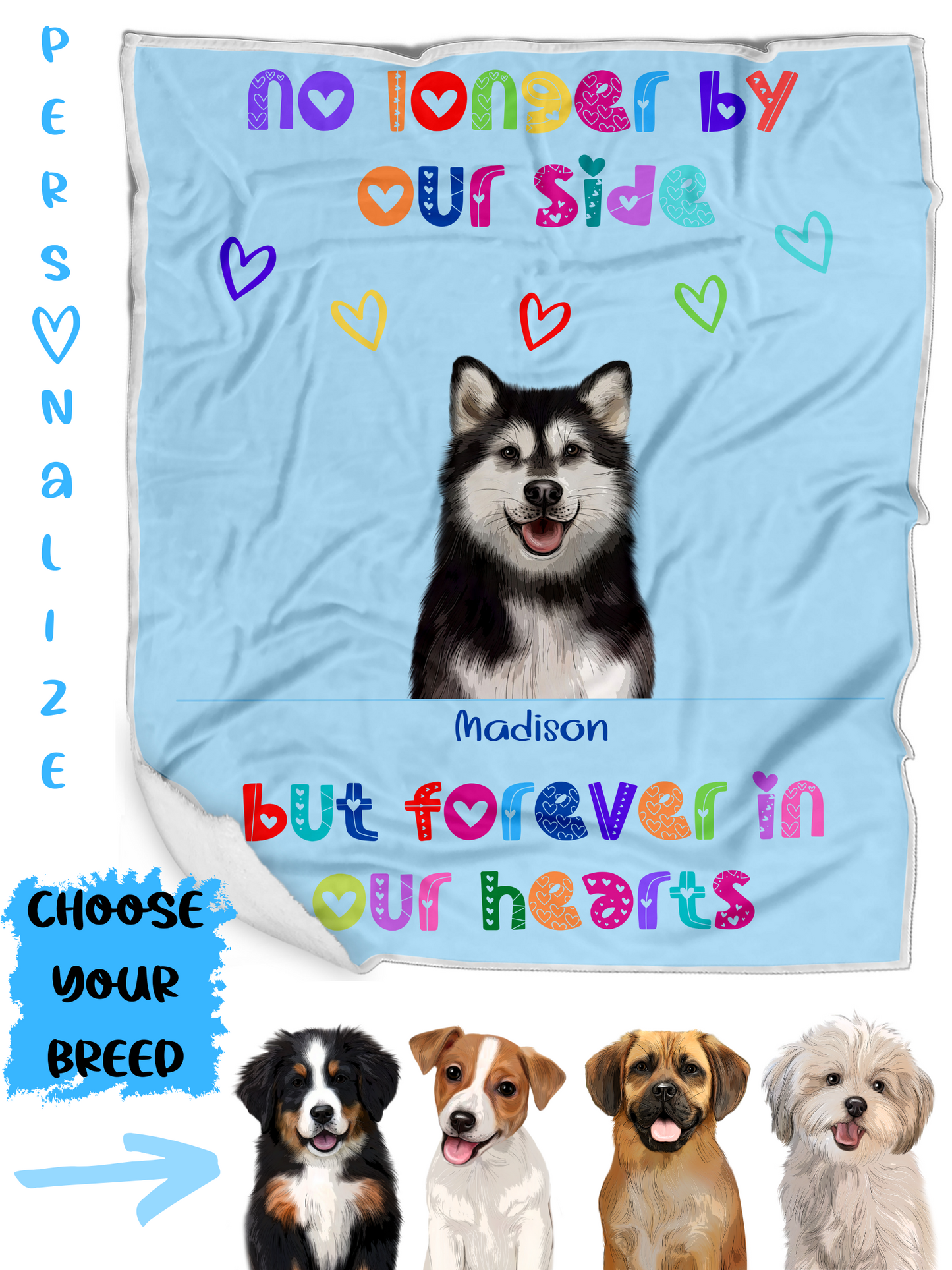 Personalized No Longer By Our Side Dog Cat Pets Memorial Blanket 1 to 6 Pets