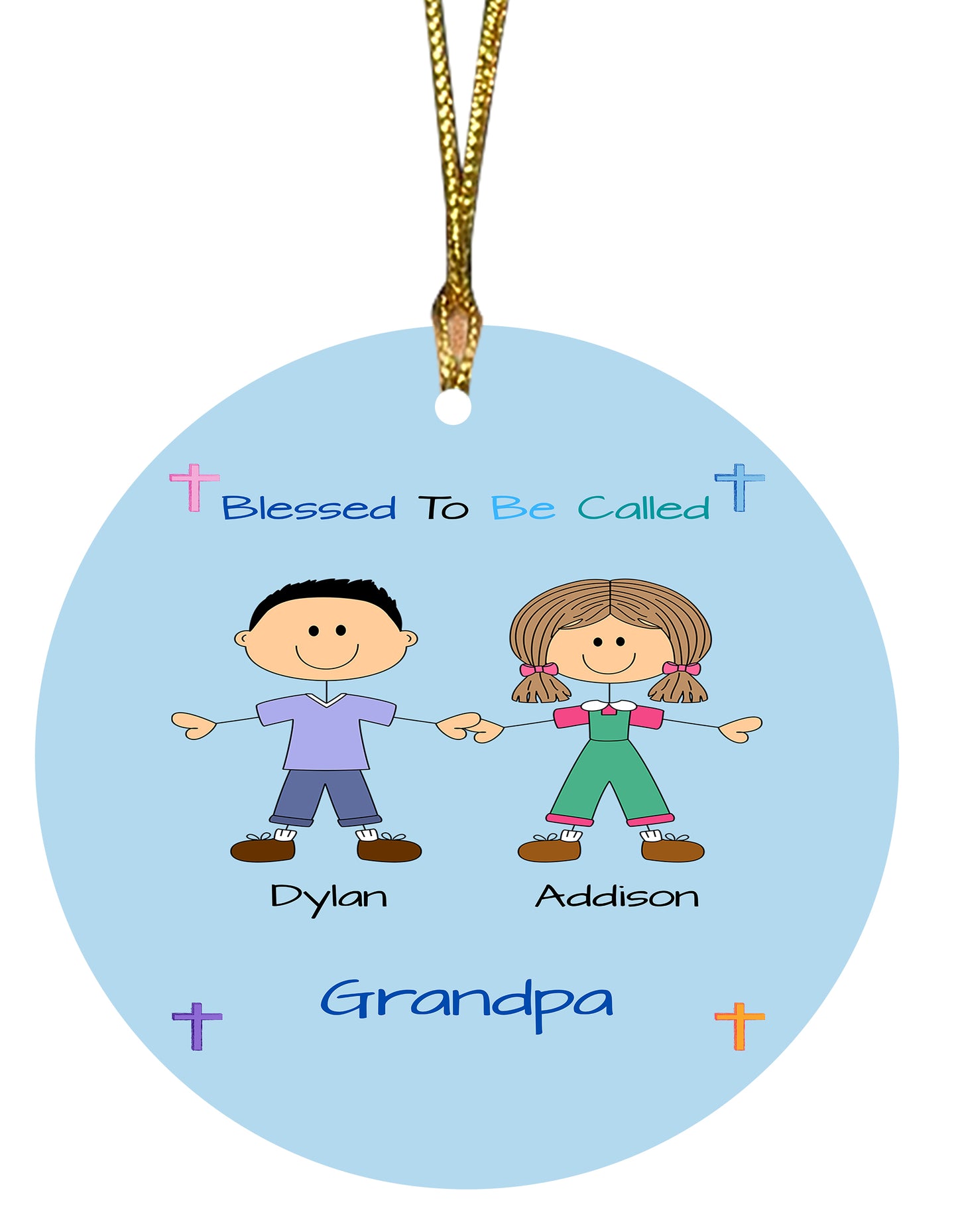 Personalized Blessed To be Called Dog Cat Pets Grandpa, Uncle, Dad, Husband or Brother Round Flat Christmas Tree Ornament