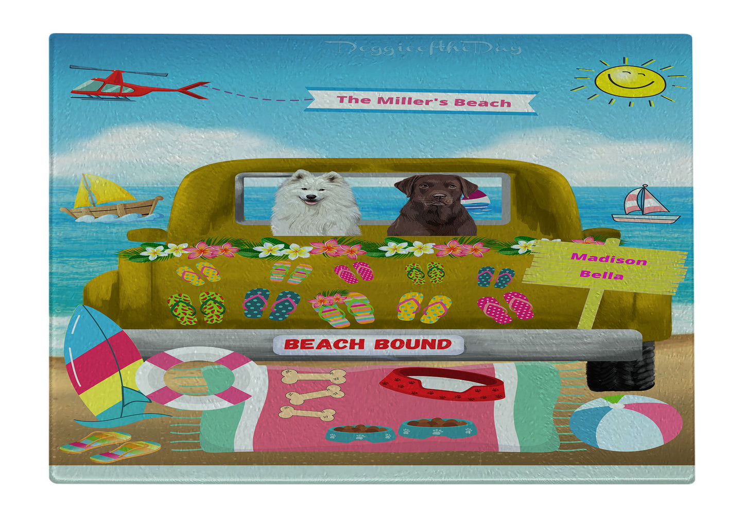 Personalized Beach Bound Dog Cat Pets Cutting Board 1 to 5 Pets