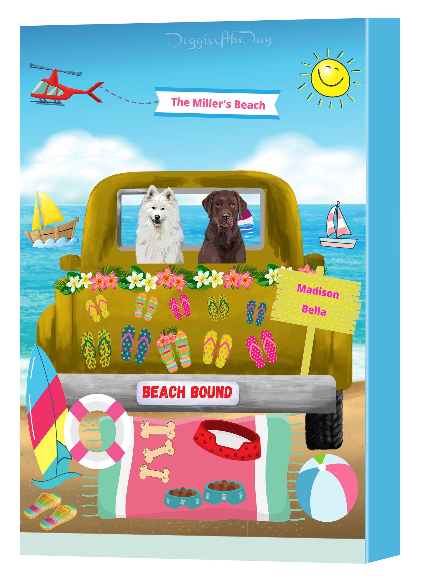 Personalized Beach Bound Dog Cat Pets Canvas Print Wall Art Décor 1 to 5 Pets