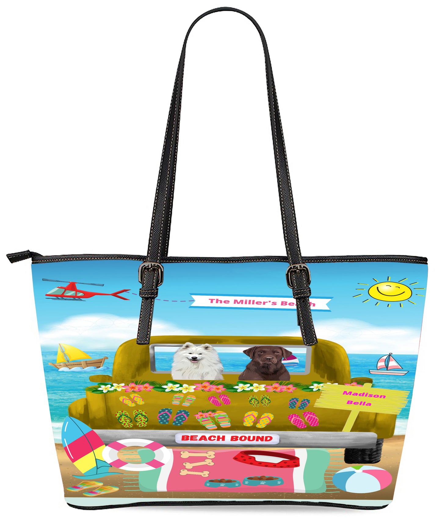 Personalized Beach Bound Dog Cat Pets Euramerican Tote Bag 1-5 Pets