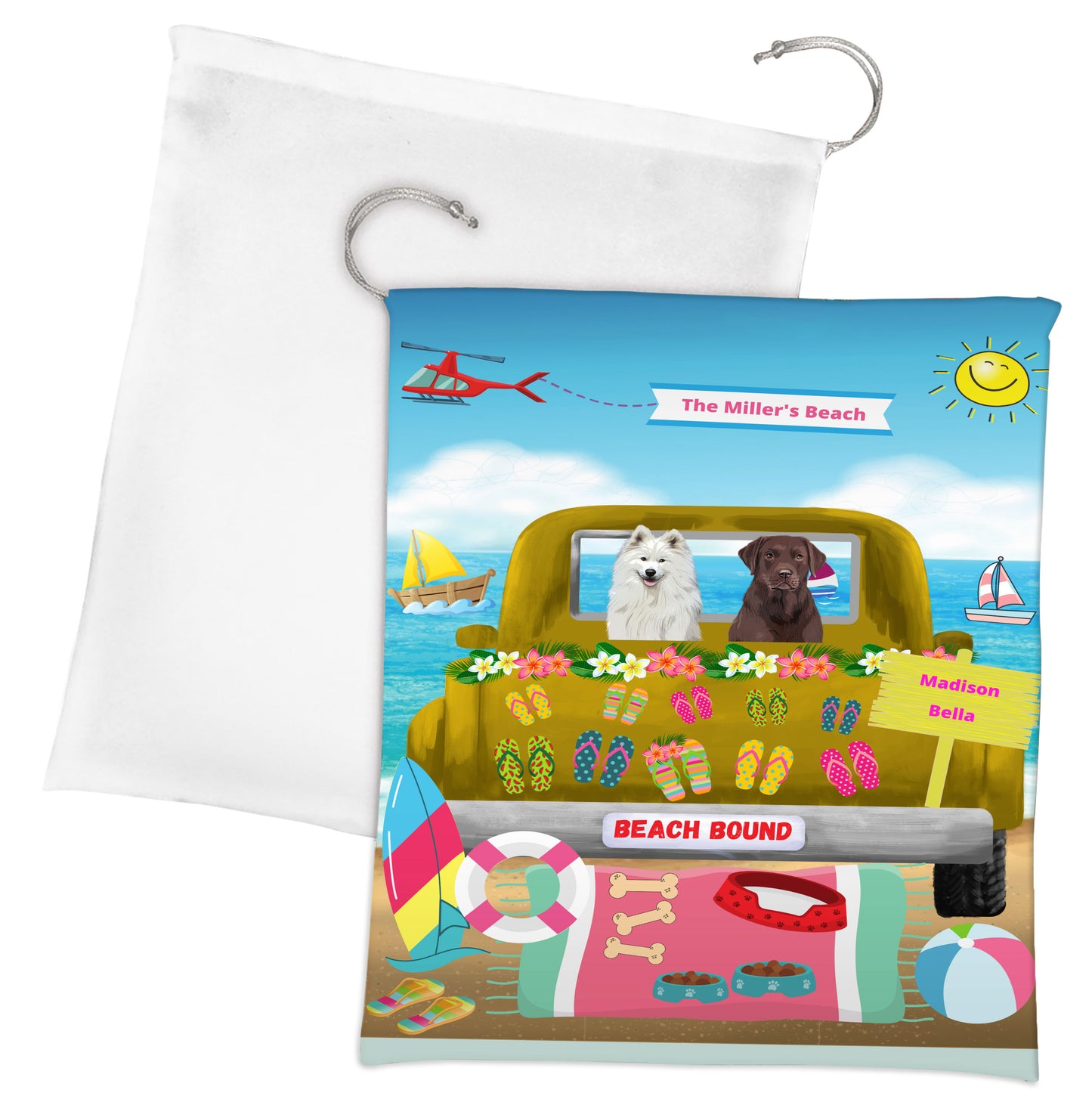 Personalized Beach Bound Dog Cat Pets Gift Bag 1-5 Pets