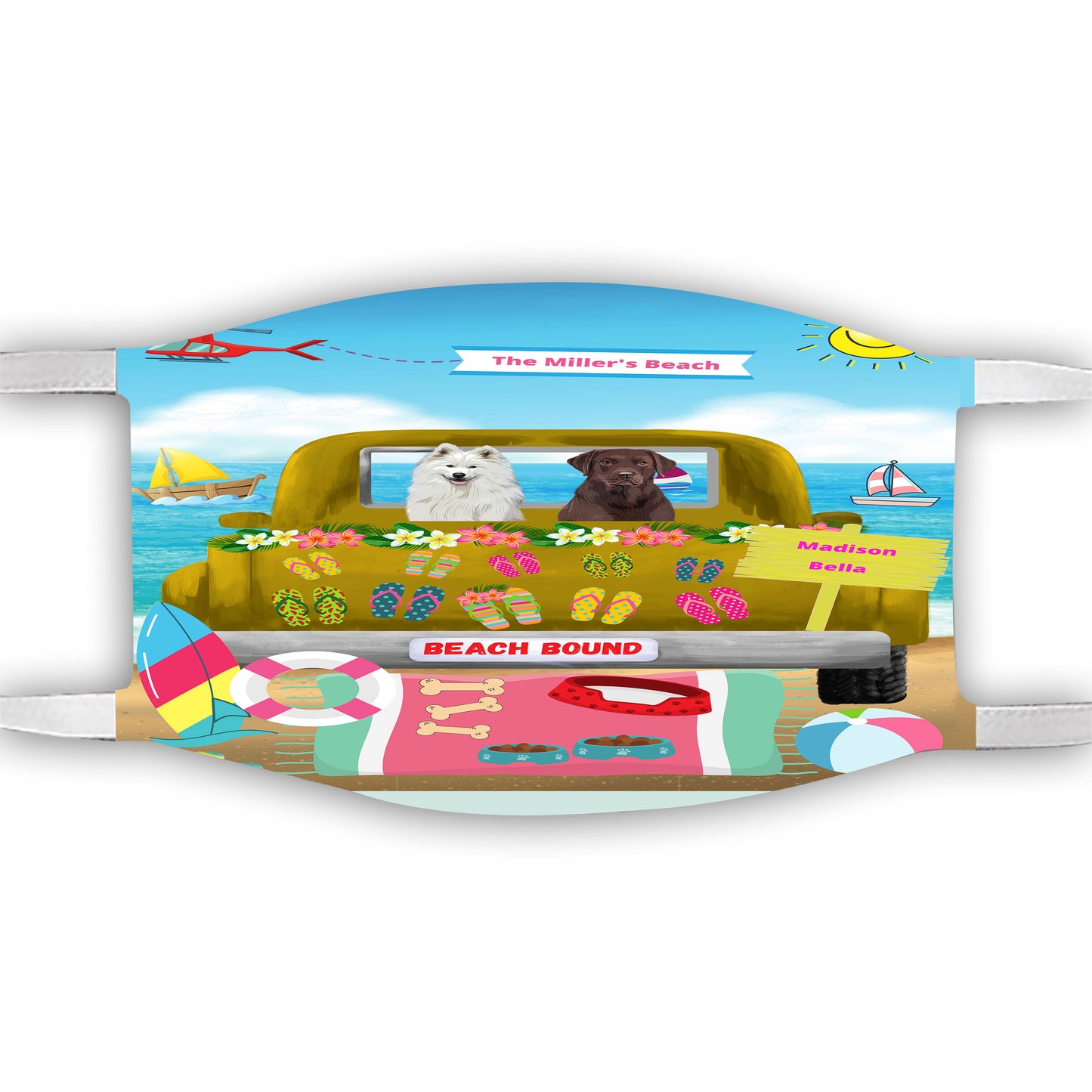 Personalized Beach Bound Dog Cat Pets Face Mask 1 to 5 Pets