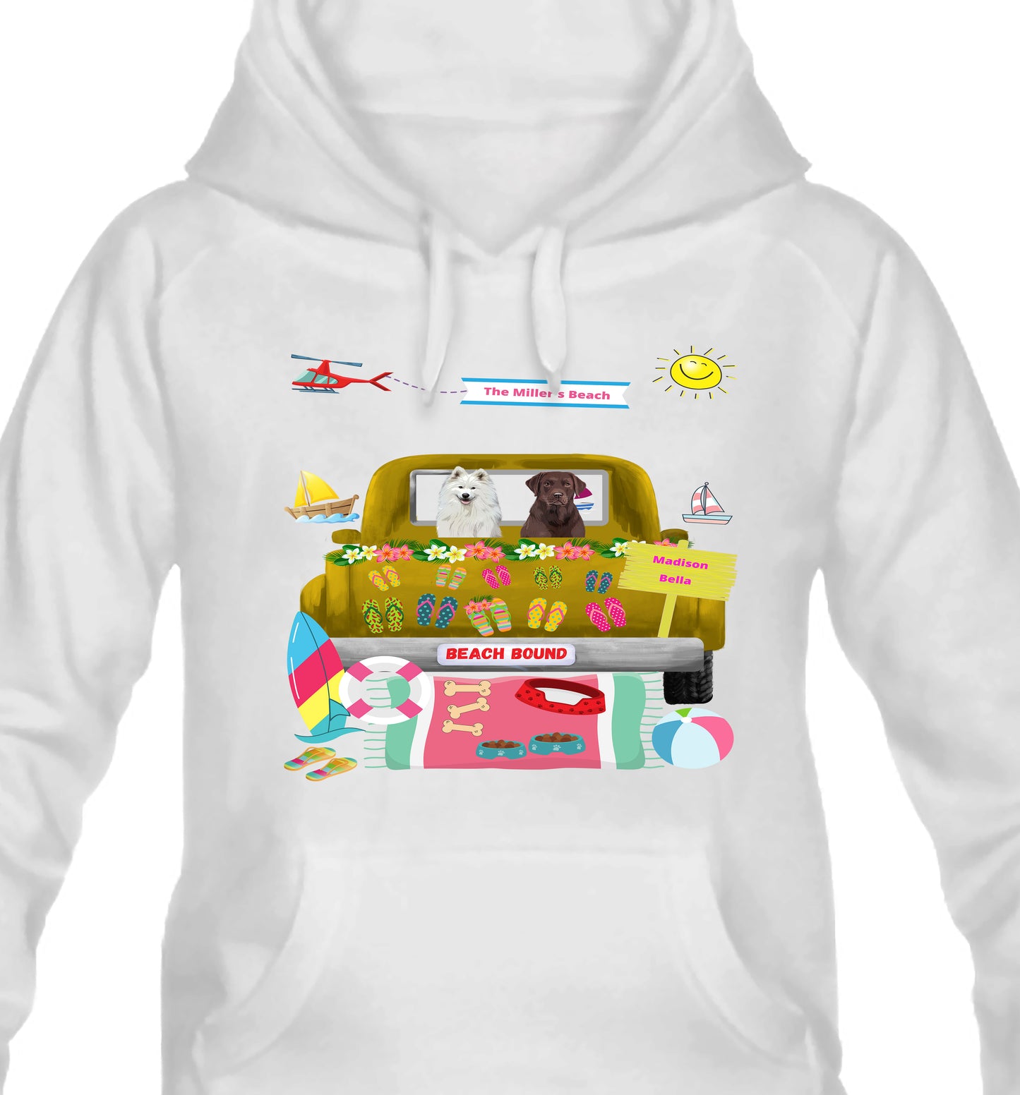 Personalized Beach Bound Dog Cat Pets Pullover Hoodies 1 to 5 Pets