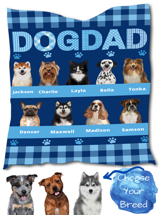 Personalized Dog Cat Pet Dad Quilt 1-10 Pets