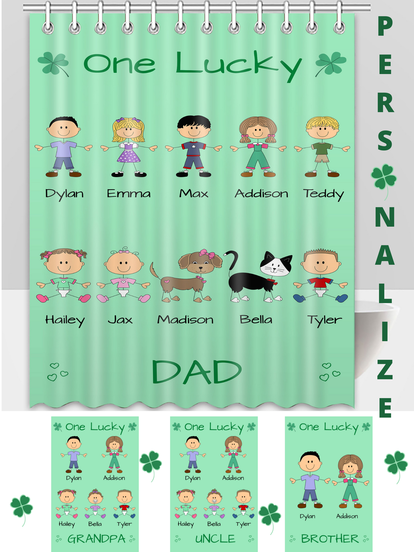 Personalized One Lucky Dog Cat Pets Grandpa, Uncle, Dad, Husband or Brother Shower Curtain