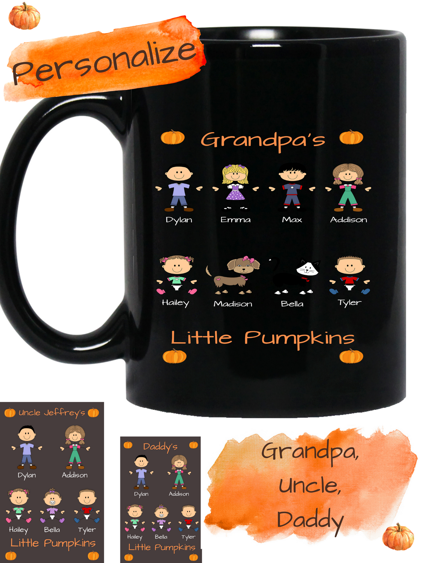 Personalized Dog Cat Pets Grandpa, Uncle, Dad, Husband or Brother's Little Pumpkins 11 OZ Coffee Mug