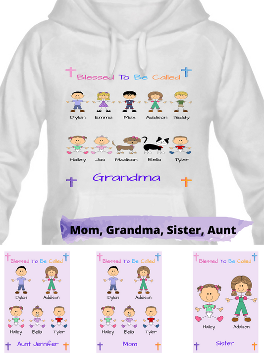 Personalized Blessed To Be Called Dog Cat Pets Grandma, Aunt, Mom, Wife or Sister Men's & Women's Hoodie