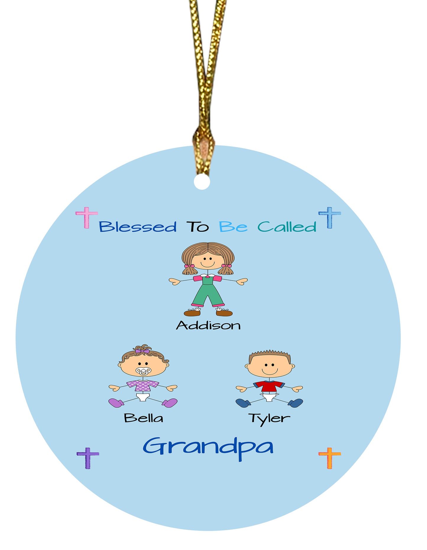 Personalized Blessed To be Called Dog Cat Pets Grandpa, Uncle, Dad, Husband or Brother Round Flat Christmas Tree Ornament
