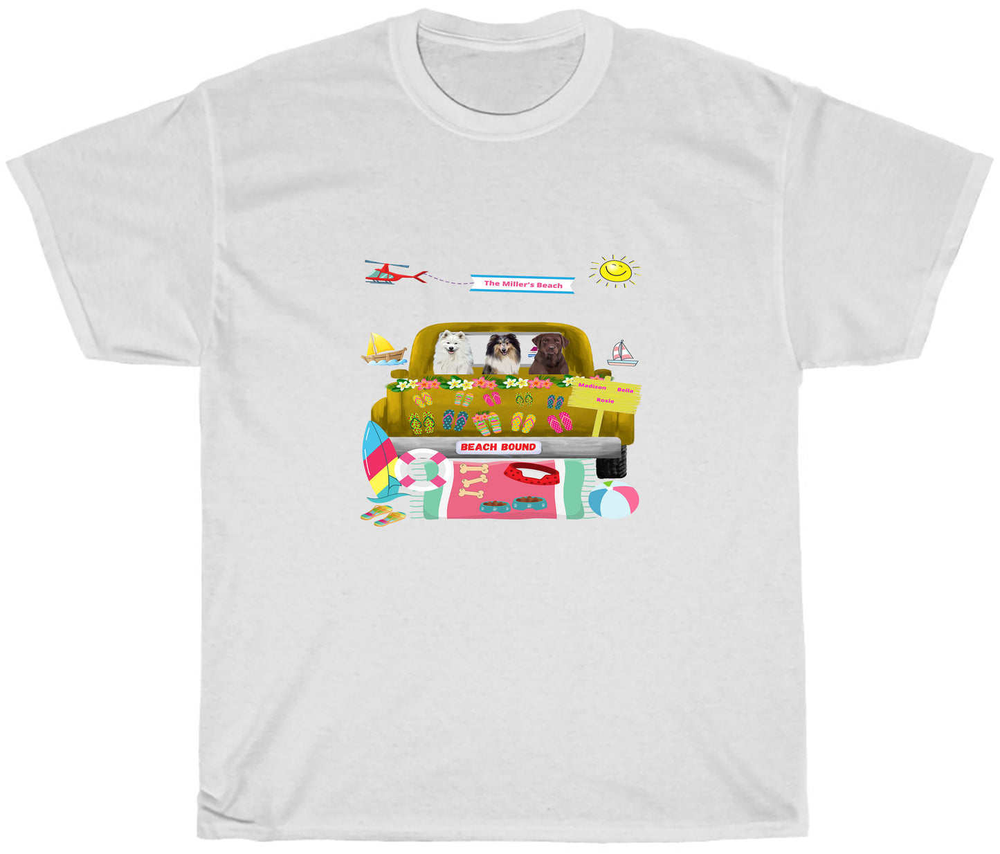 Personalized Beach Bound Dog Cat Pets T-shirt 1 to 5 Pets