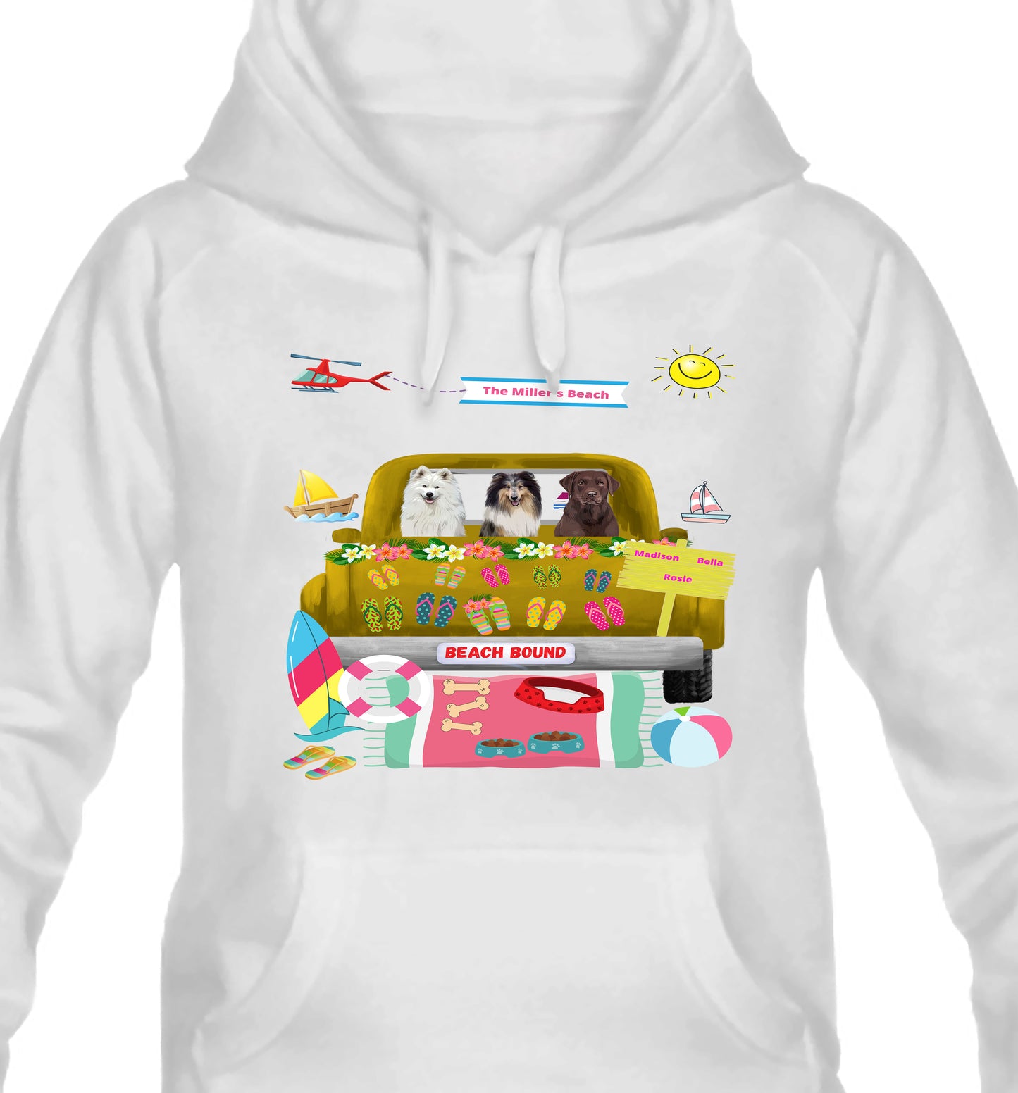 Personalized Beach Bound Dog Cat Pets Pullover Hoodies 1 to 5 Pets