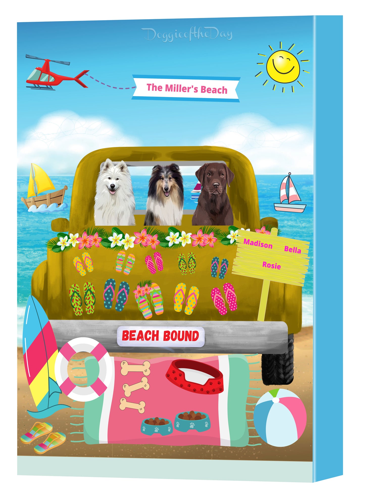 Personalized Beach Bound Dog Cat Pets Canvas Print Wall Art Décor 1 to 5 Pets