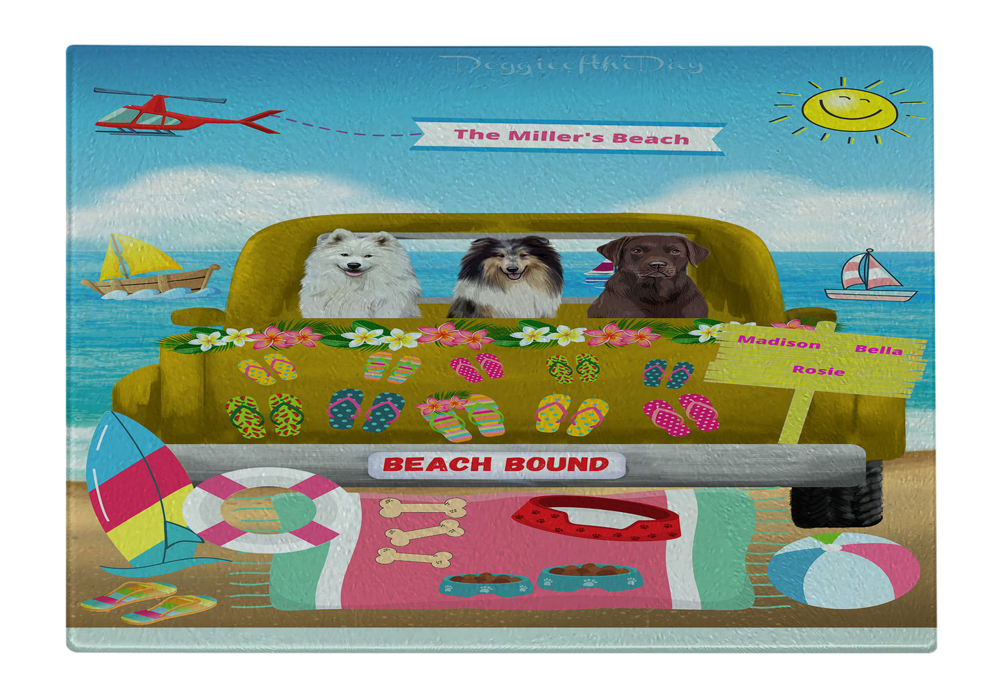 Personalized Beach Bound Dog Cat Pets Cutting Board 1 to 5 Pets