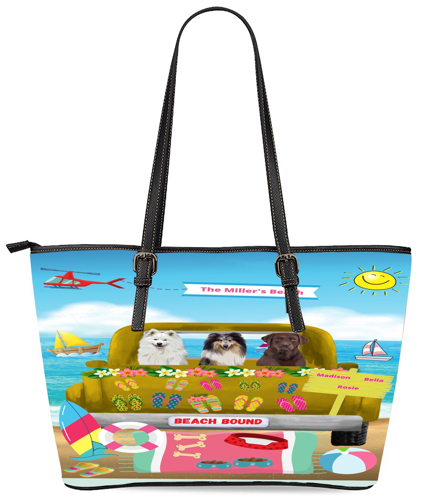 Personalized Beach Bound Dog Cat Pets Euramerican Tote Bag 1-5 Pets
