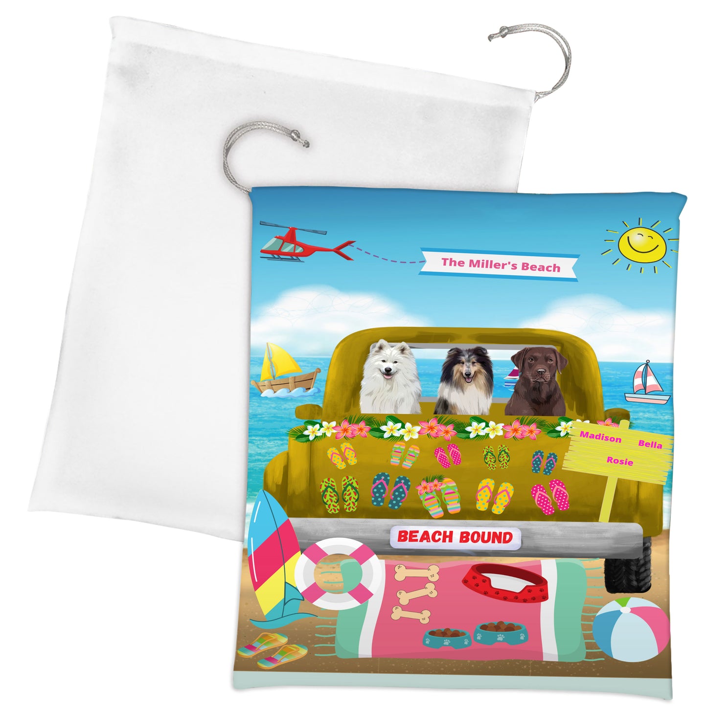 Personalized Beach Bound Dog Cat Pets Gift Bag 1-5 Pets