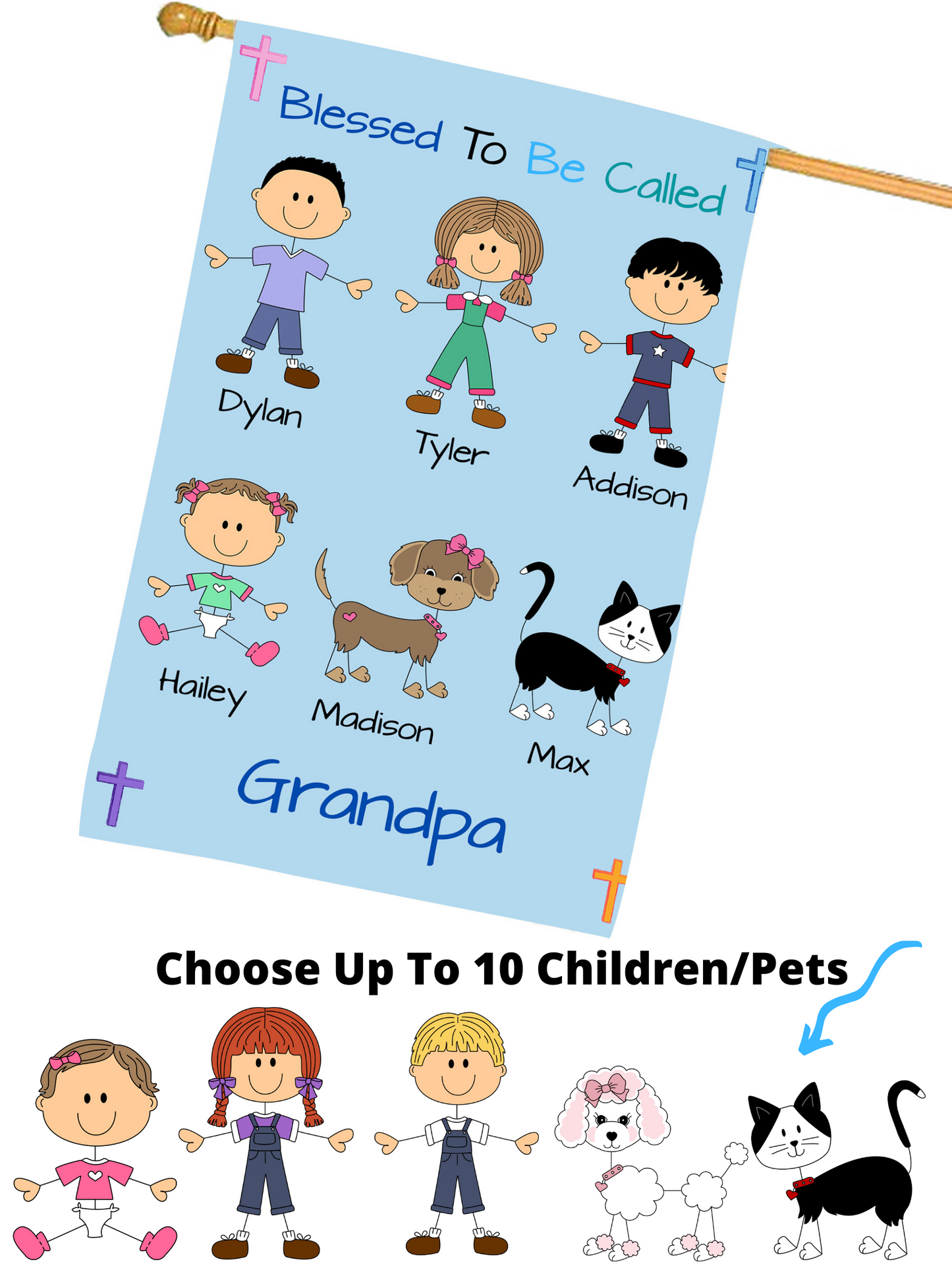 Personalized Blessed To Be Called Dog Cat Pets Grandpa, Uncle, Dad, Husband or Brother House Flag