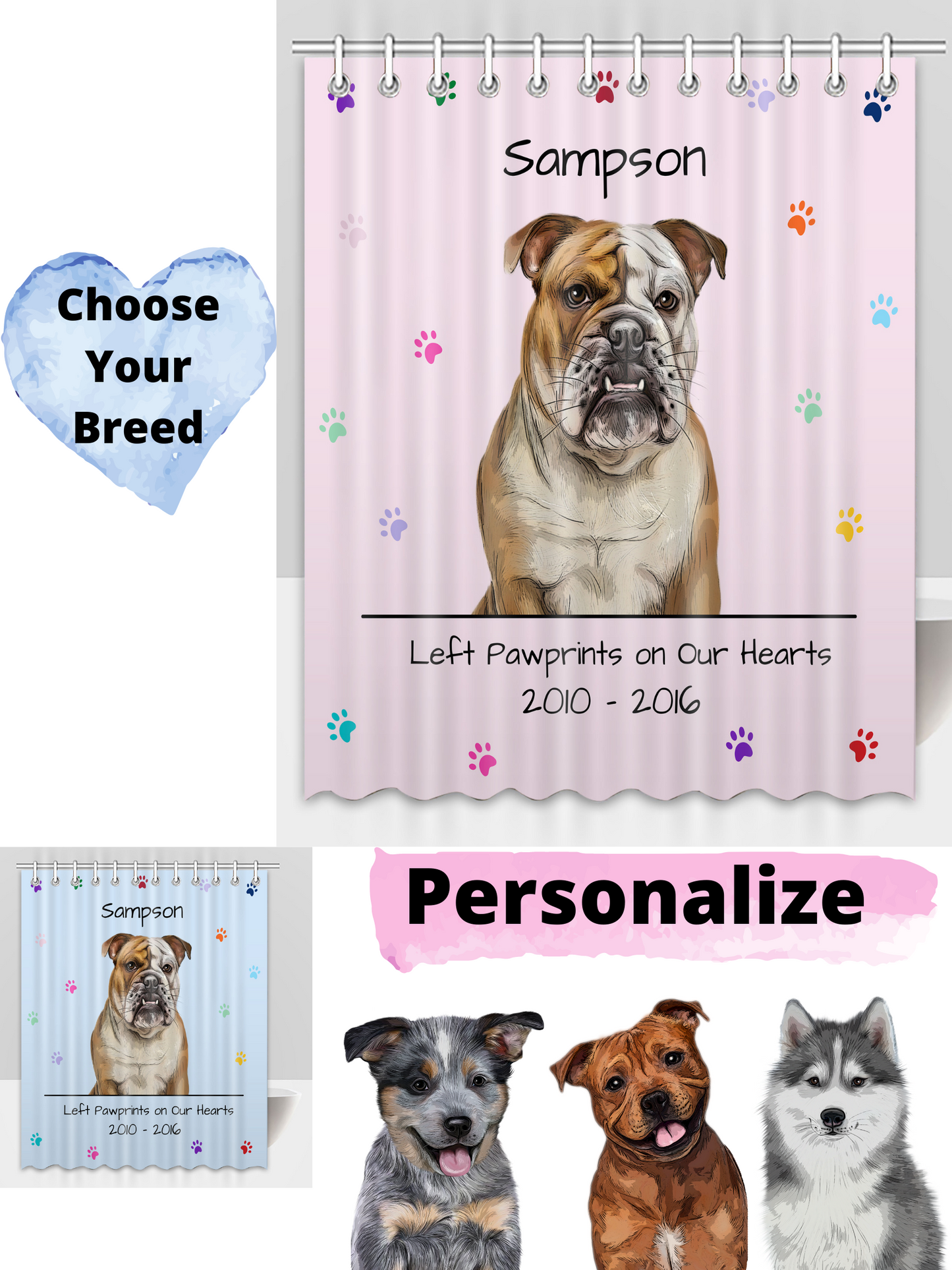 Personalized Dog Cat Pet Rainbow Pawprint Memorial Shower Curtain