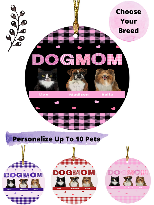 Personalized Dog Cat Pet Mom Round Flat Christmas Tree Ornament