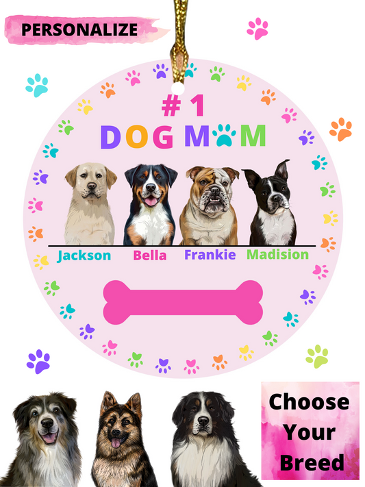 Personalized Dog Cat Pet #1 MOM Round Flat Christmas Tree Ornament
