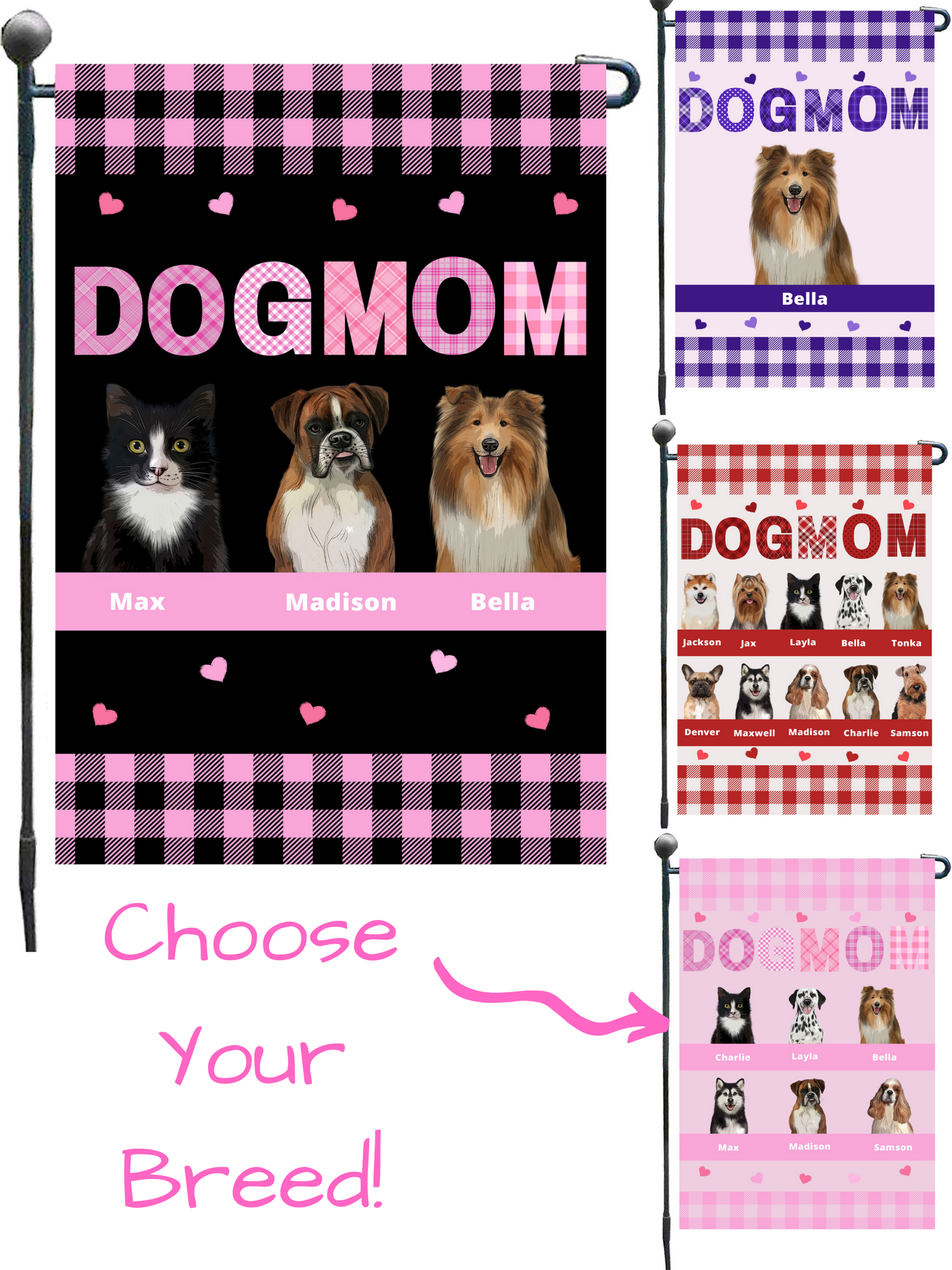 Personalized Dog Cat Pet MOM Garden Flag 1-10 pets