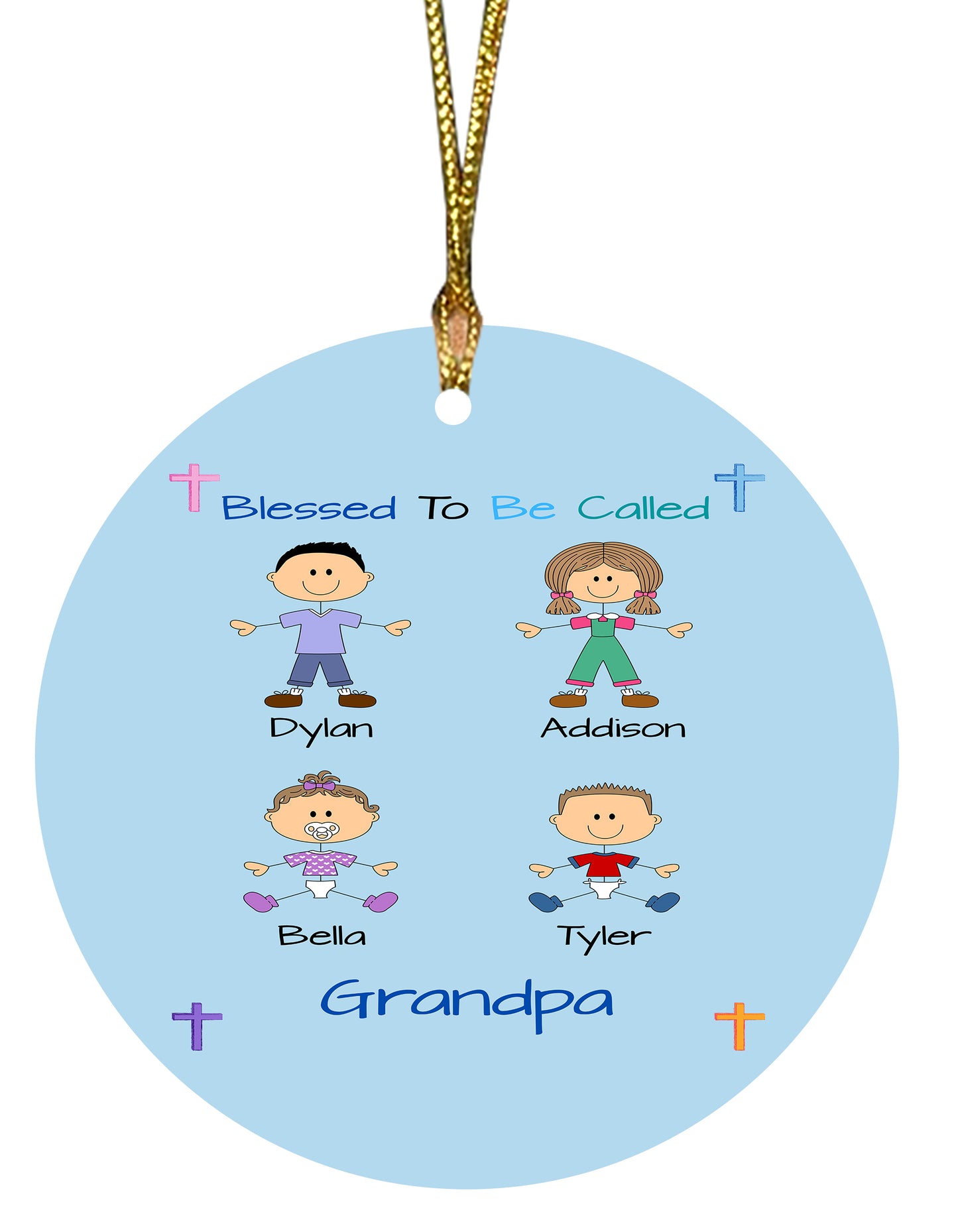 Personalized Blessed To be Called Dog Cat Pets Grandpa, Uncle, Dad, Husband or Brother Round Flat Christmas Tree Ornament