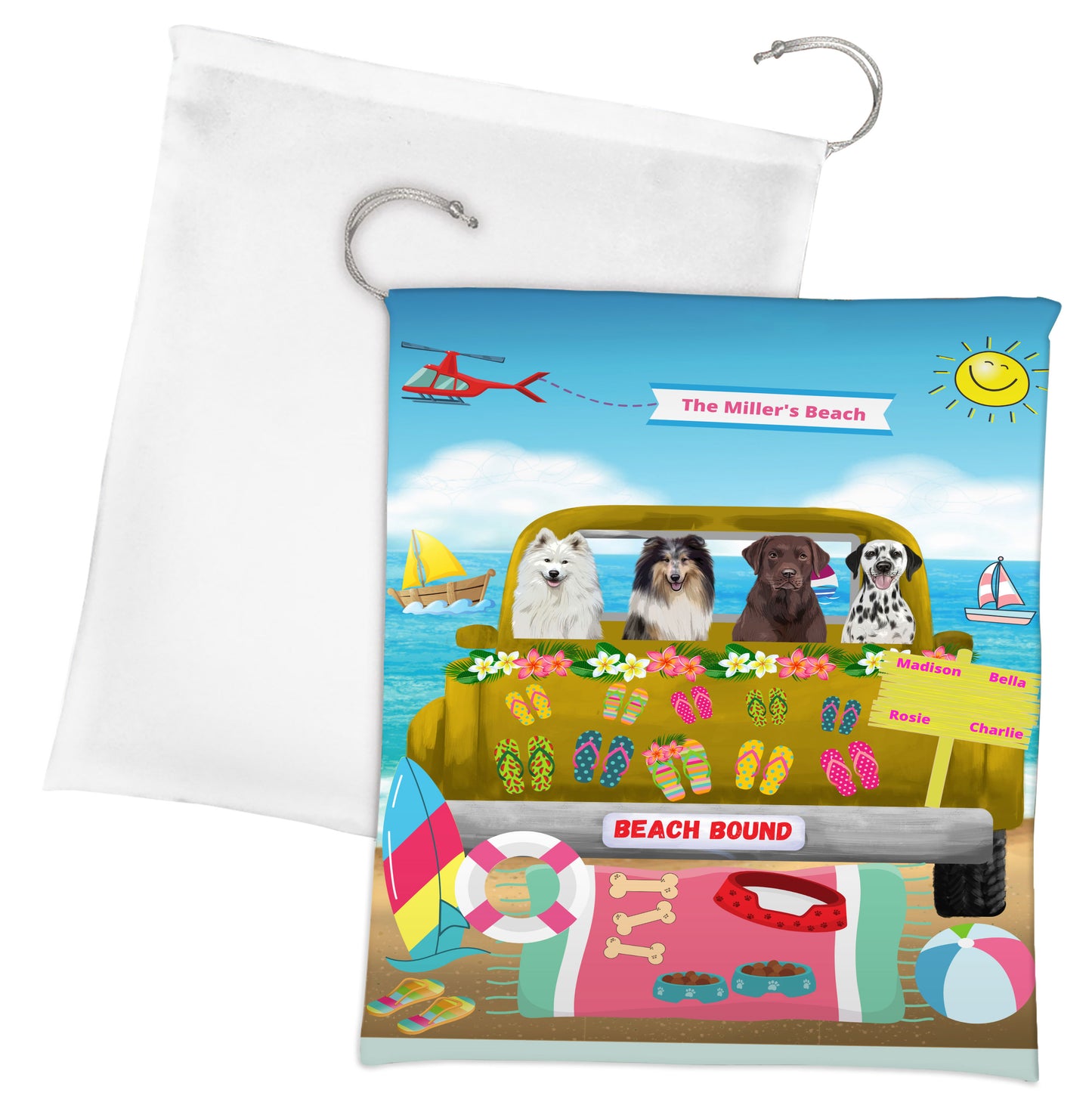 Personalized Beach Bound Dog Cat Pets Gift Bag 1-5 Pets