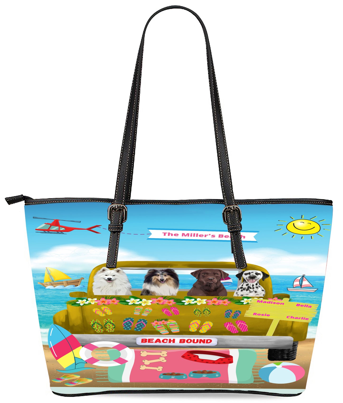 Personalized Beach Bound Dog Cat Pets Euramerican Tote Bag 1-5 Pets