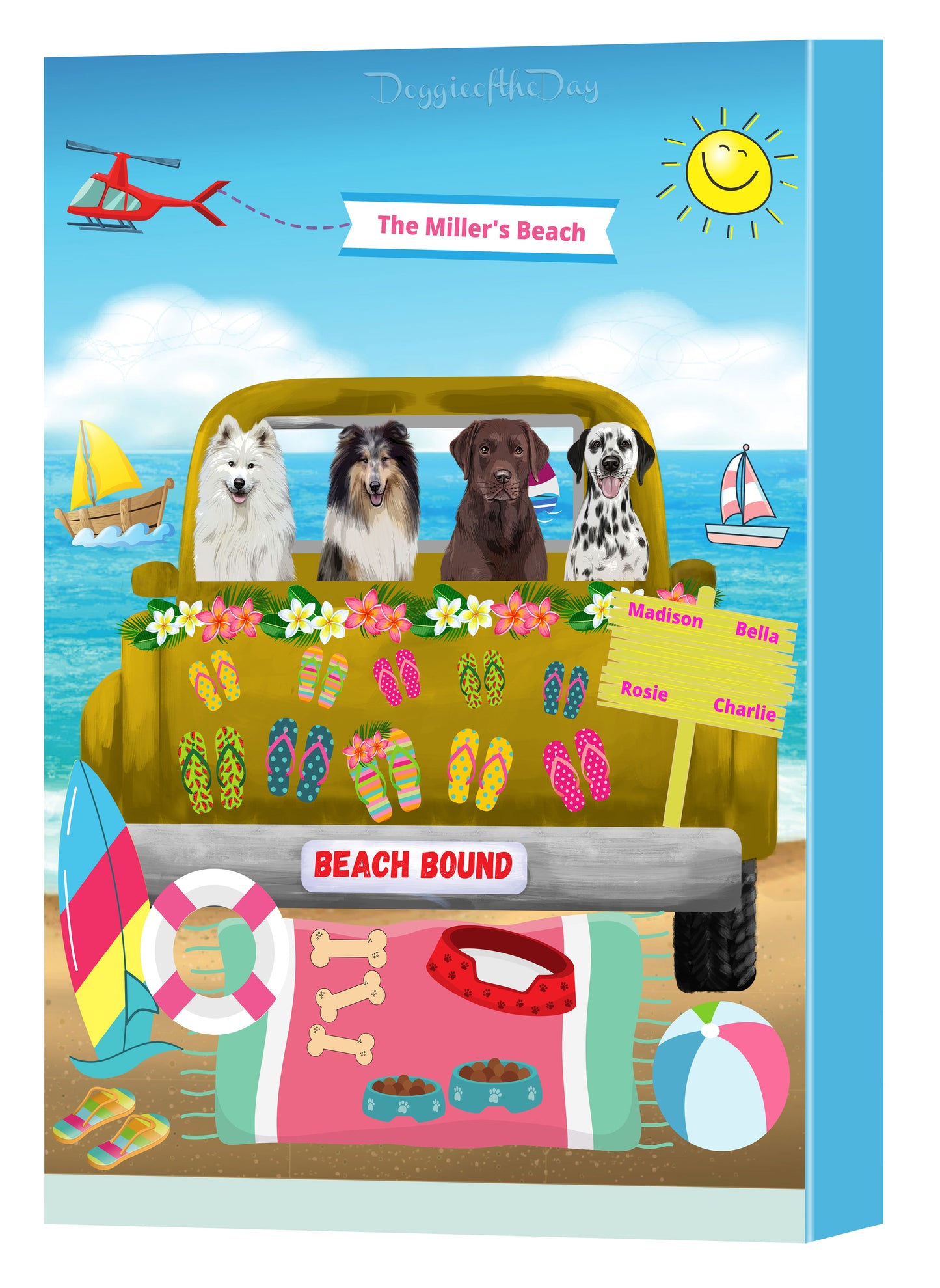 Personalized Beach Bound Dog Cat Pets Canvas Print Wall Art Décor 1 to 5 Pets