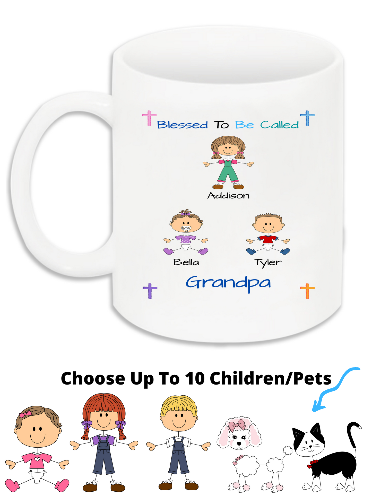 Personalized Blessed To Be Called Dog Cat Pets Grandpa, Uncle, Dad, Husband or Brother 11 OZ Coffee Mug