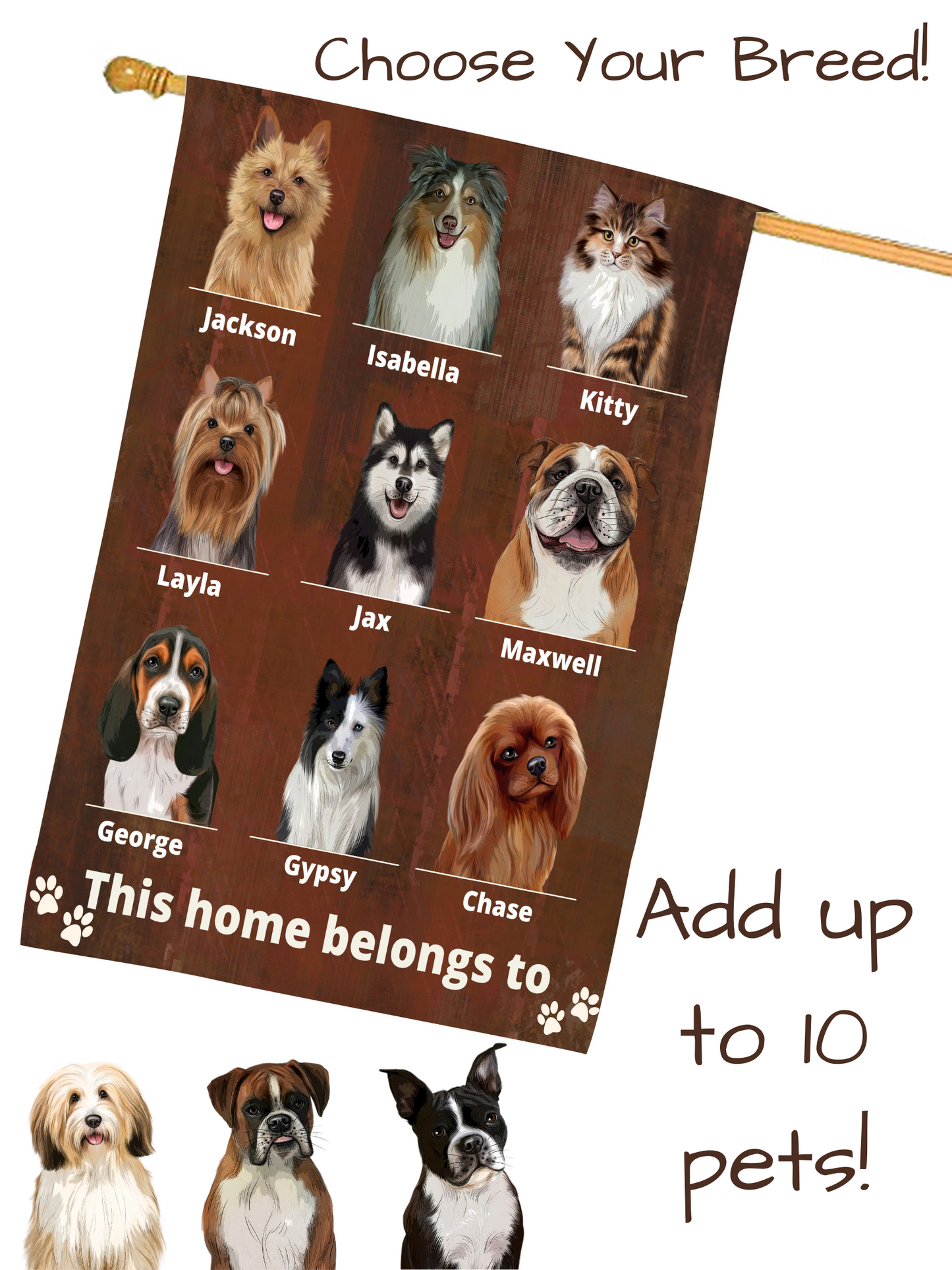 Personalized Rustic This Home Belongs To Dog Cat Pets House Flag 1 to 10 Pets