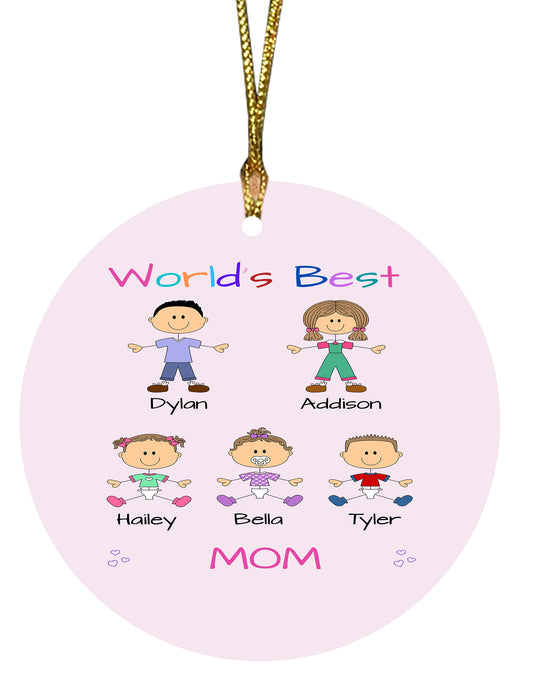 Personalized Dog Cat Pets World's Best Grandma, Aunt, Mom, Wife or Sister Round Flat Christmas Tree Ornament