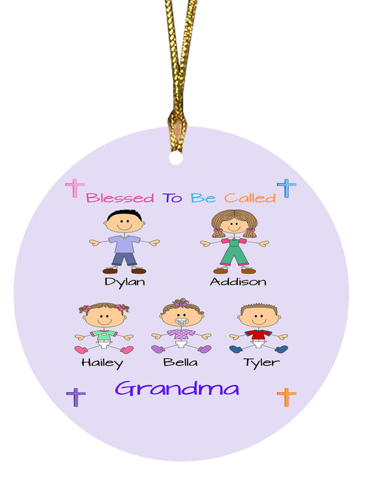 Personalized Blessed to be Called Dog Cat Pets Grandma, Aunt, Mom, Wife or Sister Round Flat Christmas Tree Ornament