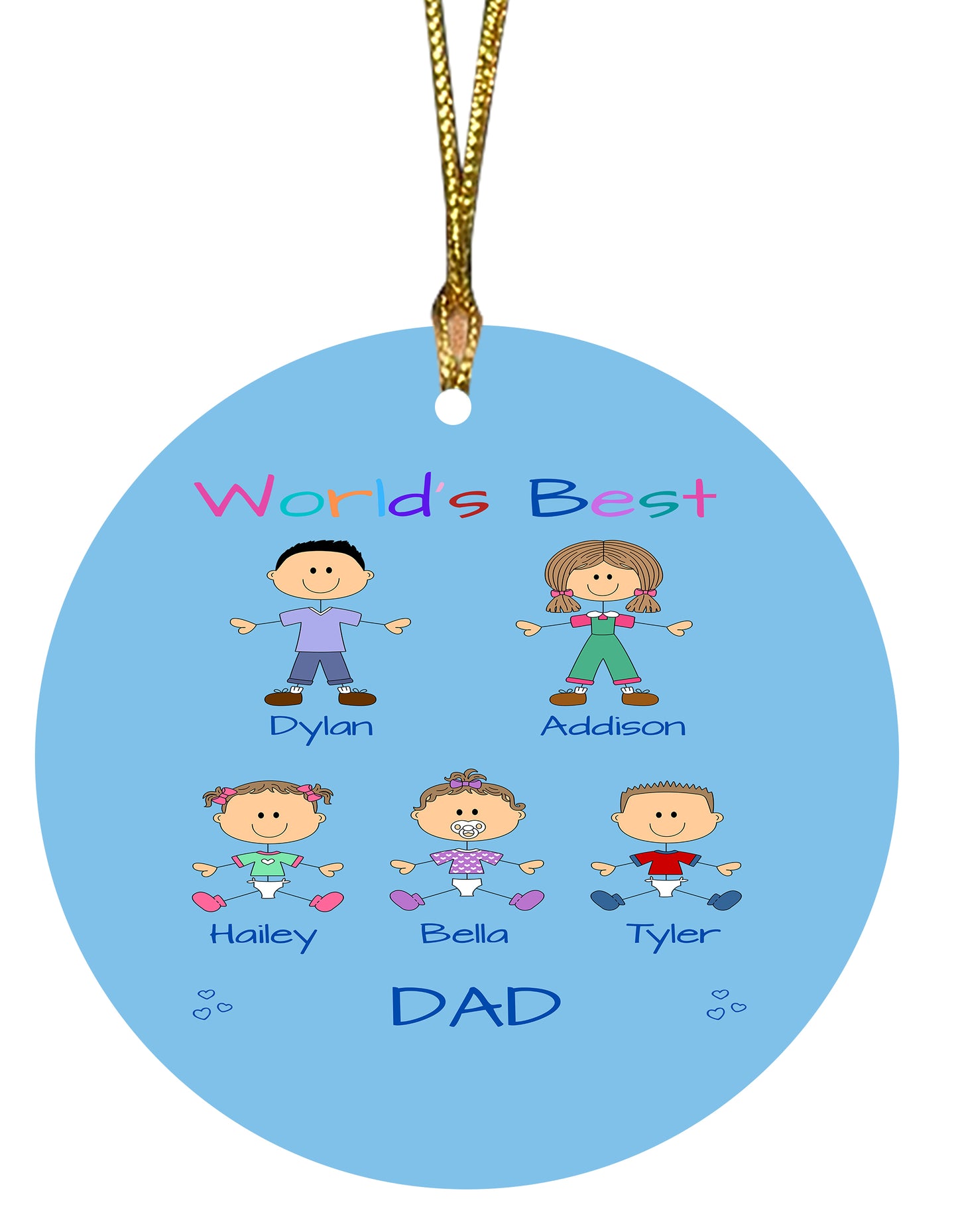 Personalized Dog Cat Pets World's Best Grandpa, Uncle, Dad, Husband or Brother Round Flat Christmas Tree Ornament