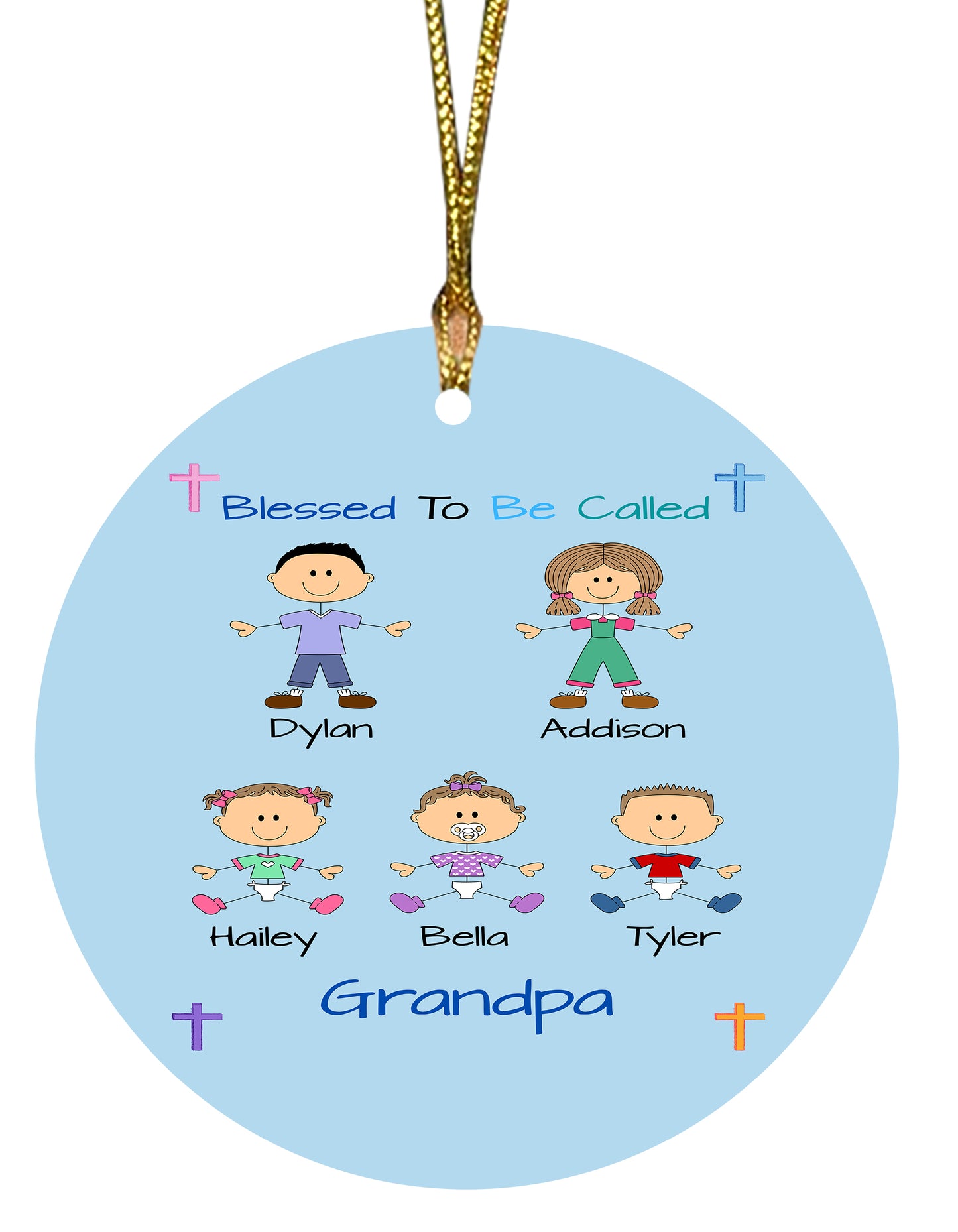 Personalized Blessed To be Called Dog Cat Pets Grandpa, Uncle, Dad, Husband or Brother Round Flat Christmas Tree Ornament