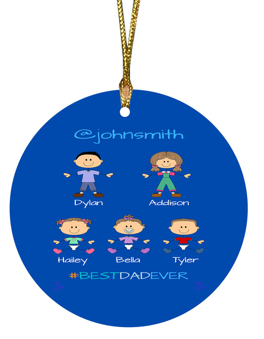 Personalized Dog Cat Pets Best Ever Grandpa, Uncle, Dad, Husband or Brother Round Flat Christmas Tree Ornament