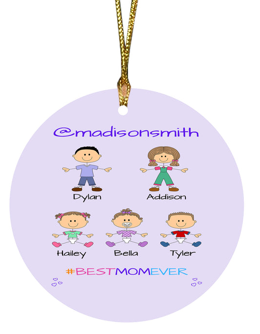 Personalized Dog Cat Pets Best Ever Grandma, Aunt, Mom, Wife or Sister Round Flat Christmas Tree Ornament