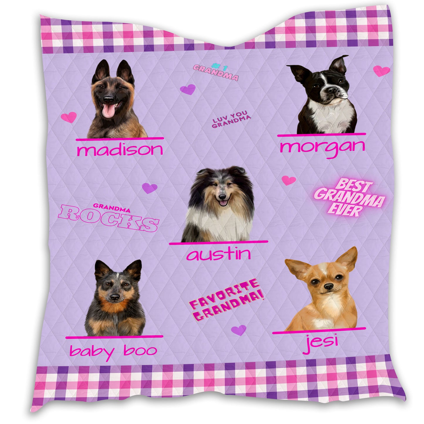 Personalized Favorite Grandma Dog Cat Pets Quilt 1-5 Pets