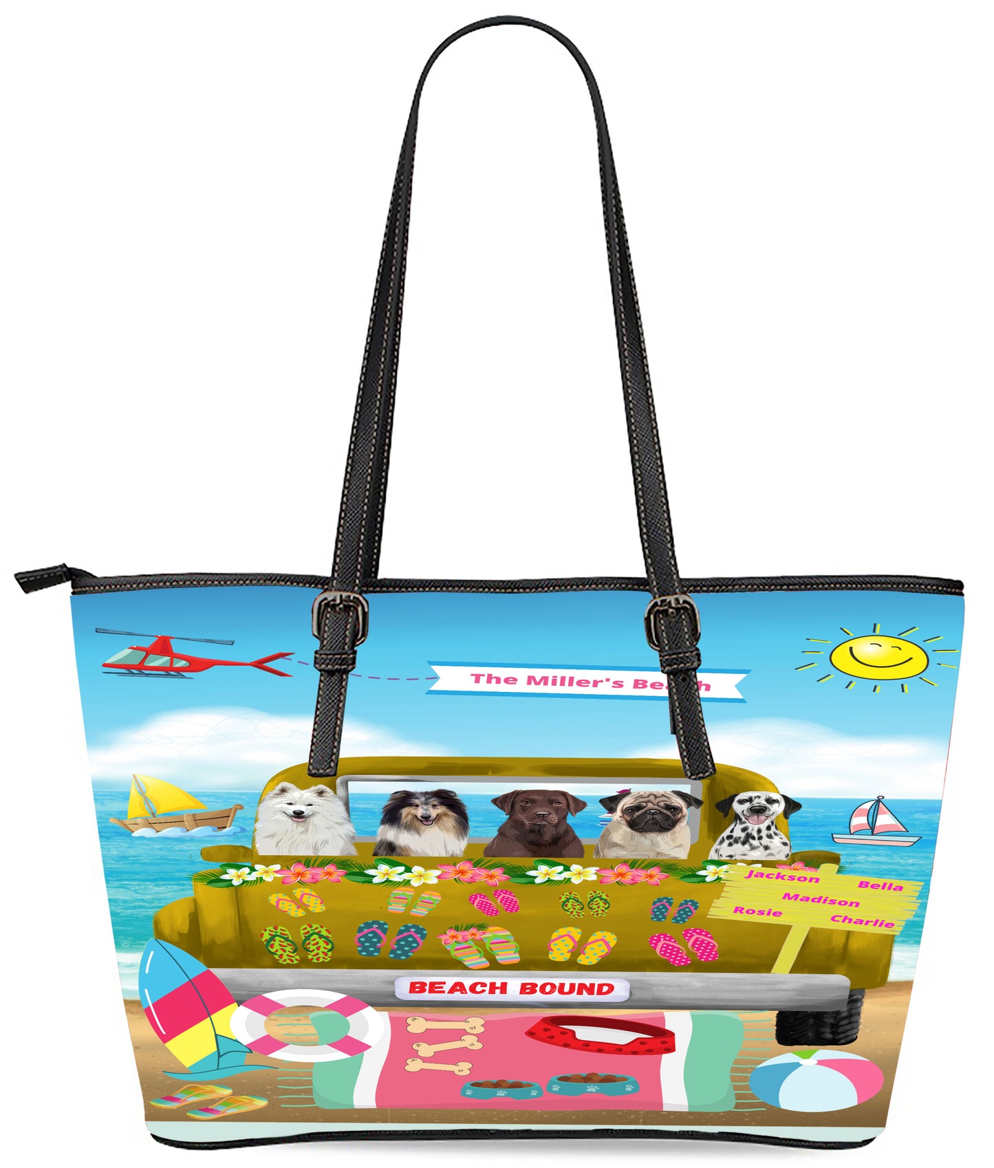 Personalized Beach Bound Dog Cat Pets Euramerican Tote Bag 1-5 Pets