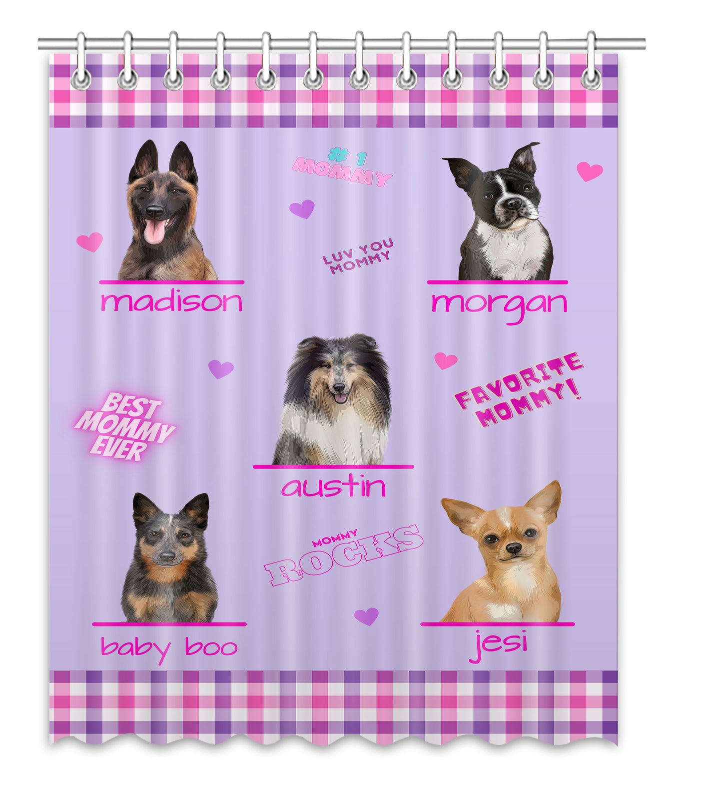 Personalized Favorite Mommy Dog Cat Pets Shower Curtain 1-5 Pets