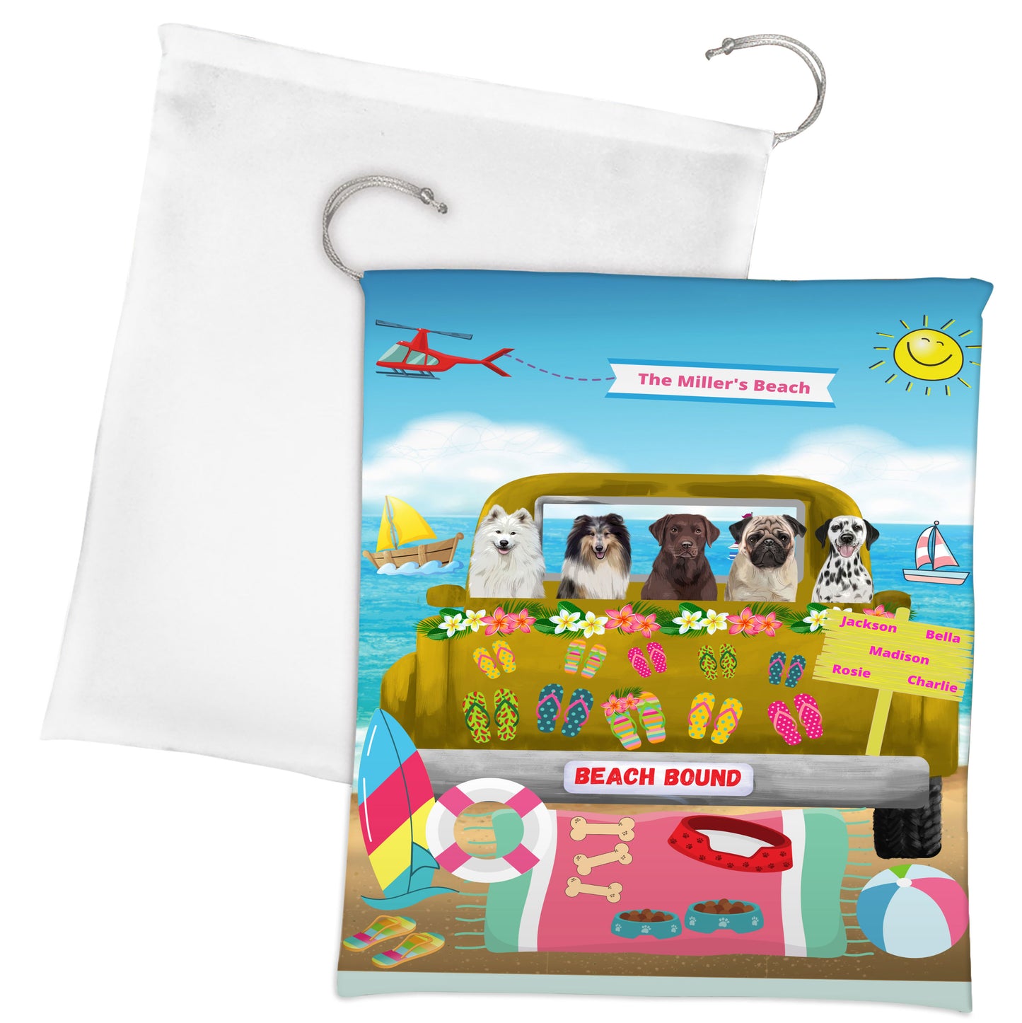 Personalized Beach Bound Dog Cat Pets Gift Bag 1-5 Pets