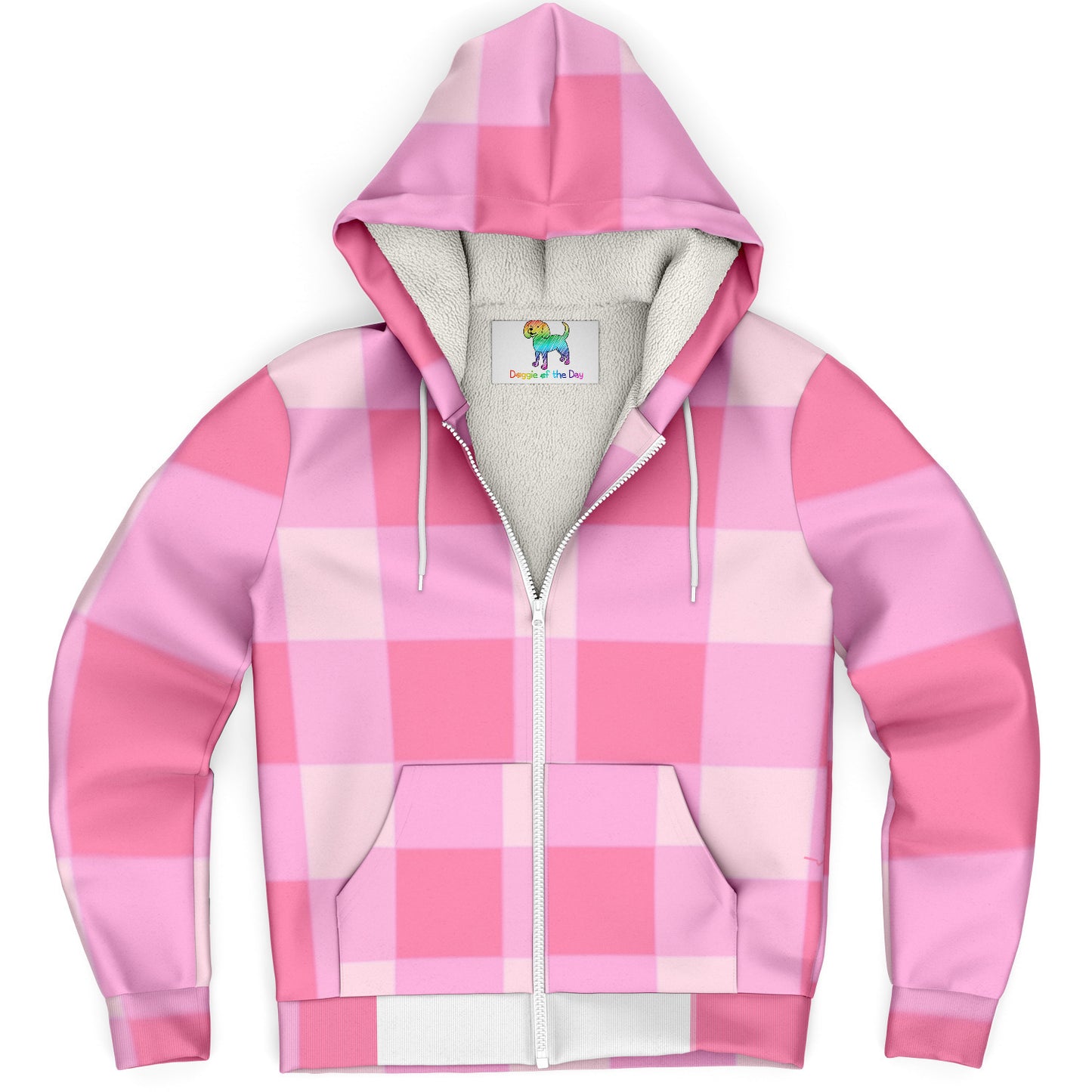 Personalized Grandma Dog Pink Gingham Microfleece Zip-Up Hoddie Hooded Lined