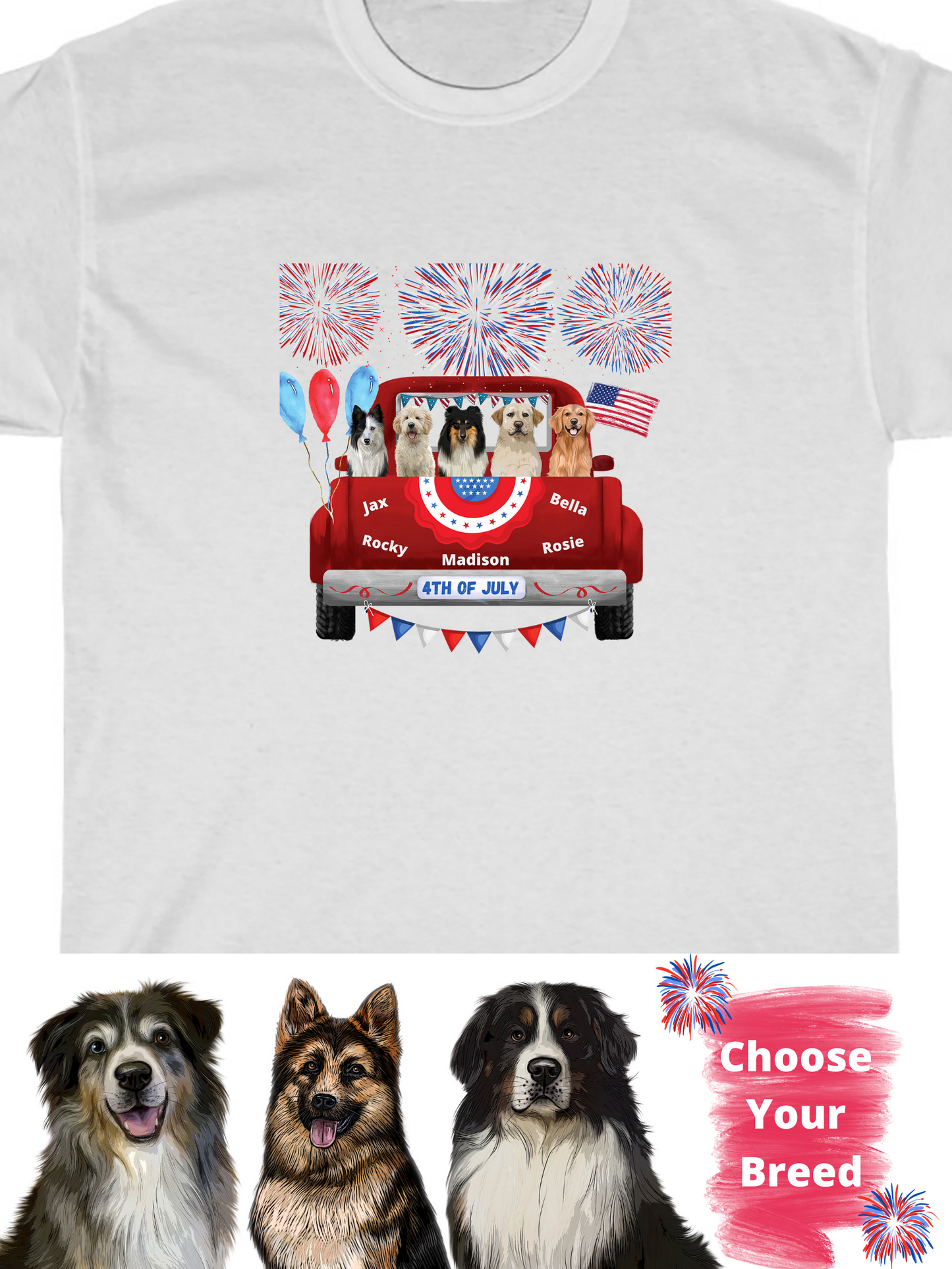 Personalized 4th of July Independence Dog Cat Pets T-shirt 1 to 5 Pets