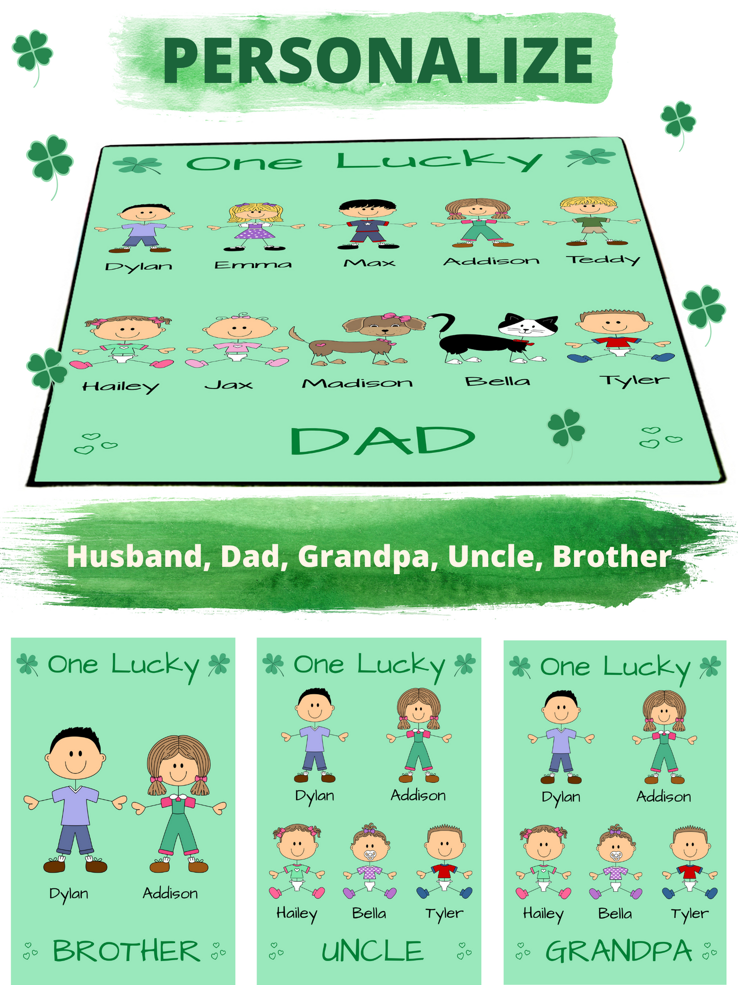 Personalized One Lucky Dog Cat Pets Grandpa, Uncle, Dad, Husband or Brother Floormat