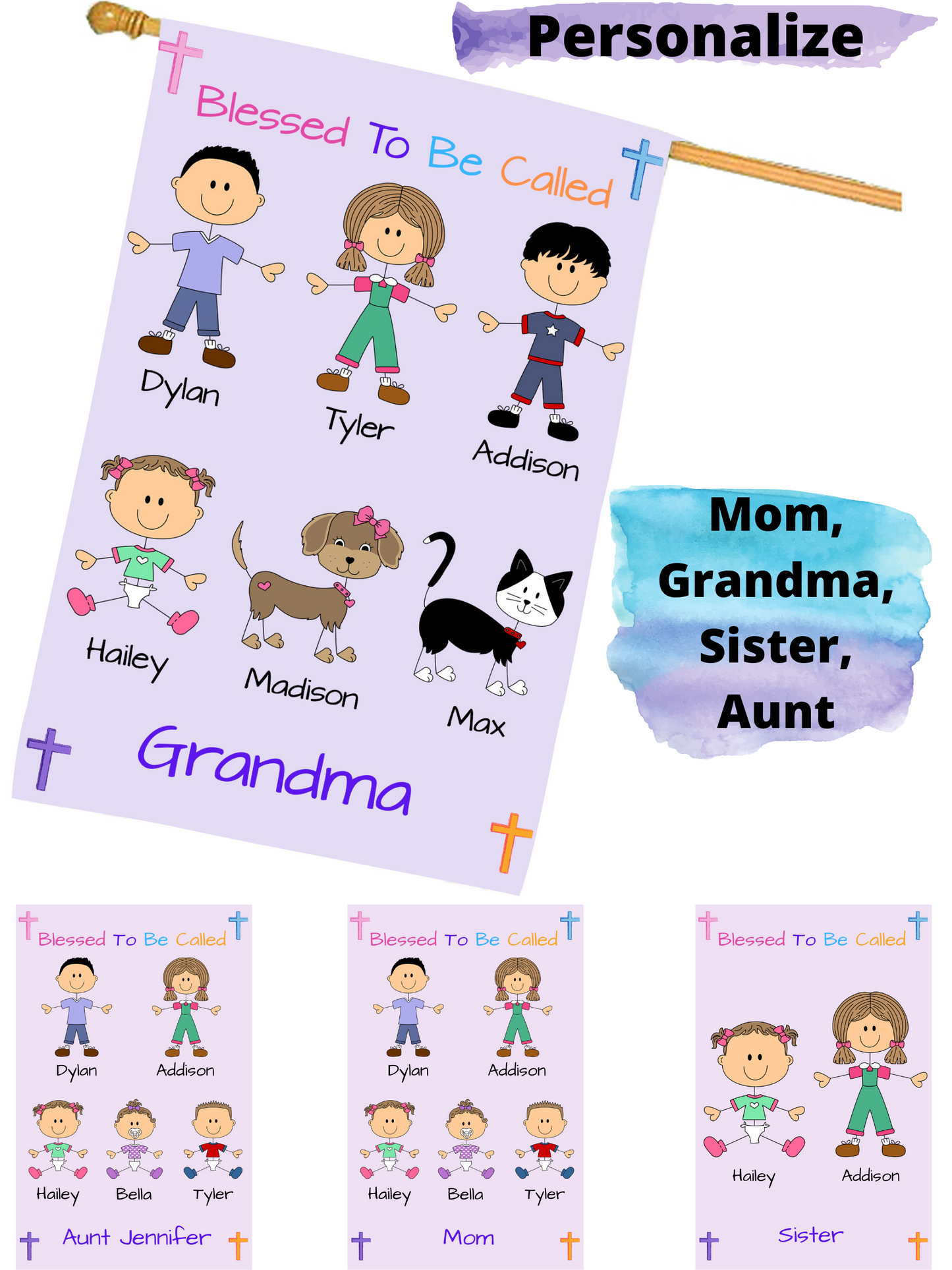 Personalized Blessed To Be Called Dog Cat Pets Grandma, Aunt, Mom, Wife or Sister House Flag