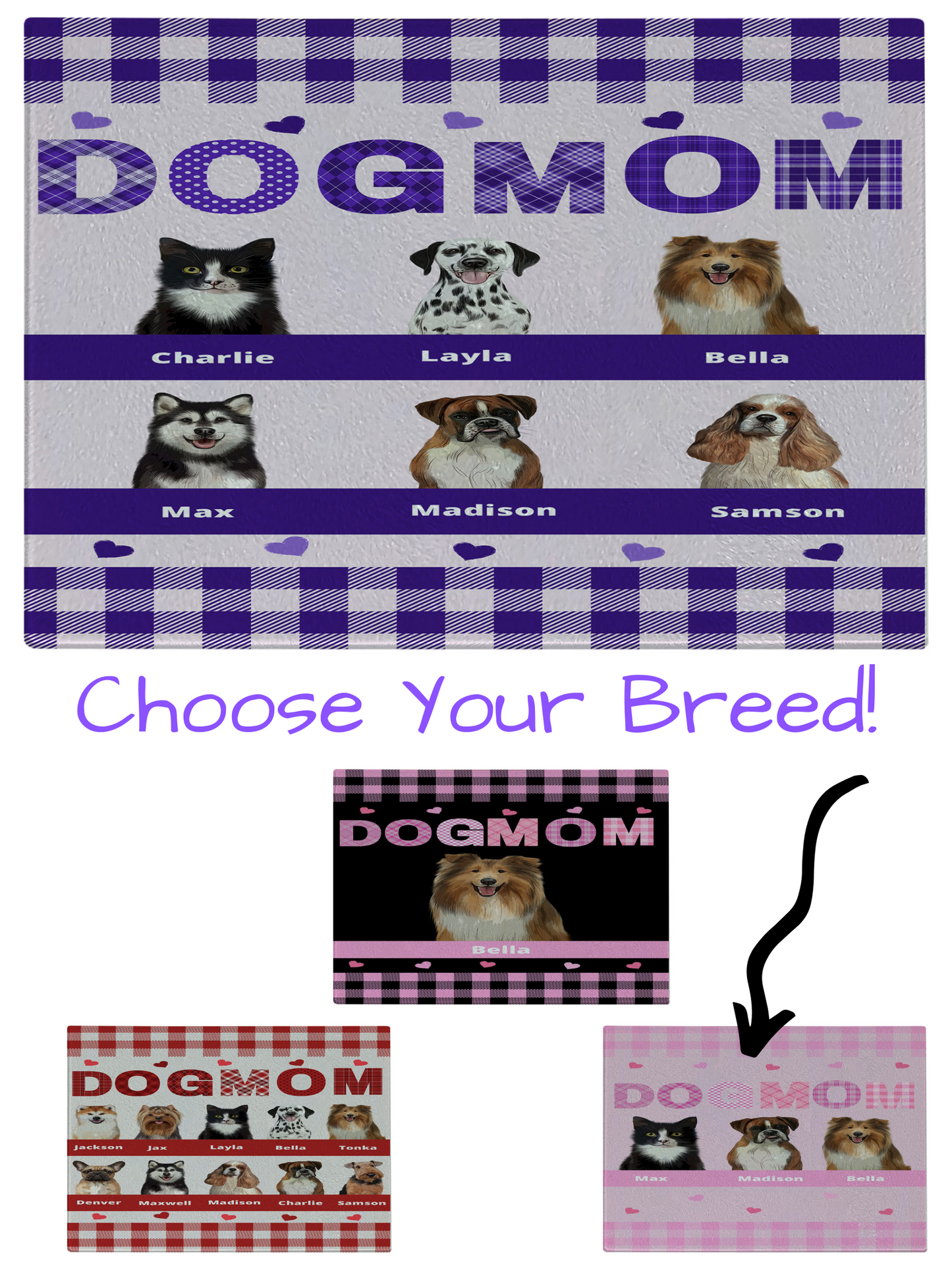 Personalized Dog MOM Cutting Board 1 to 10 Pets